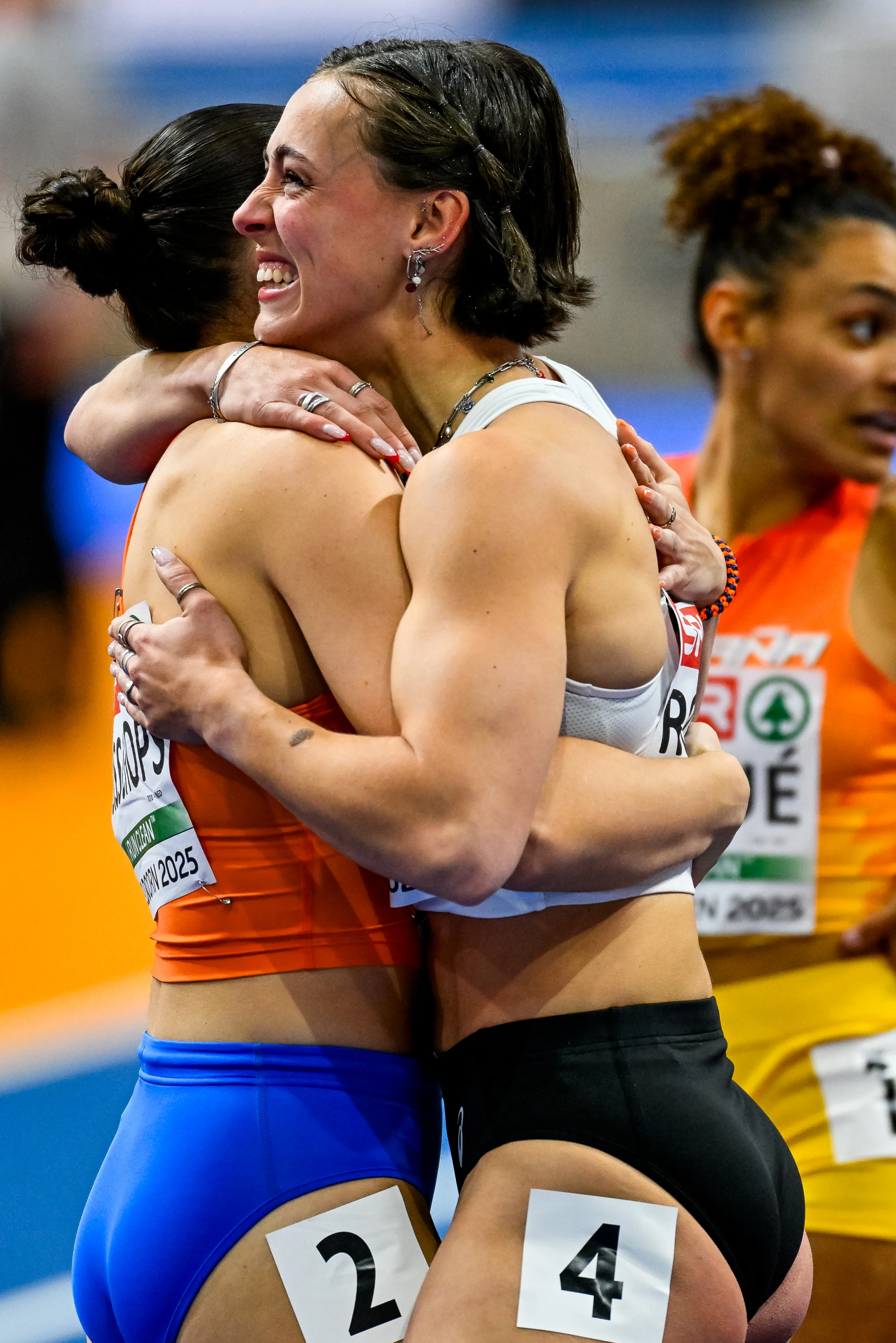 Belgian Rani Rosius reacts during the European Athletics Indoor Championships, in Apeldoorn, The Netherlands, Sunday 09 March 2025. The championships take place from 6 to 9 March. BELGA PHOTO ERIC LALMAND