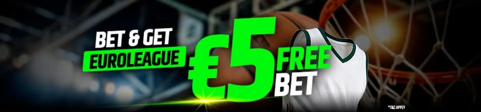 Place a multiple or BetBuilder bet of at least €25 on the EuroLeague and get a €5 free bet to keep enjoying the EuroLeague. Use your Nations League promo before the EuroLeague one!