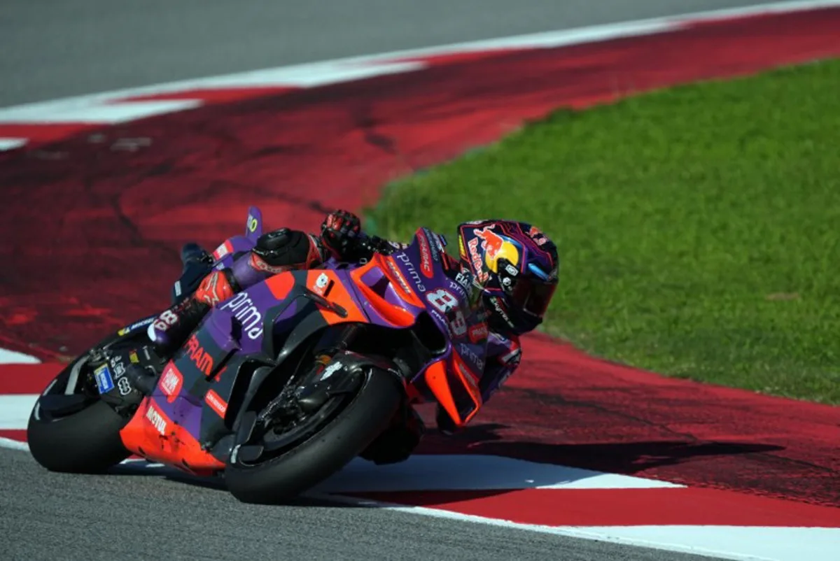 Ducati Spanish rider Jorge Martin rides during the Moto GP qualifying session for the Solidarity Grand Prix of Barcelona at the Circuit de Catalunya on November 16, 2024 in Montmelo on the outskirts of Barcelona.  Manaure Quintero / AFP