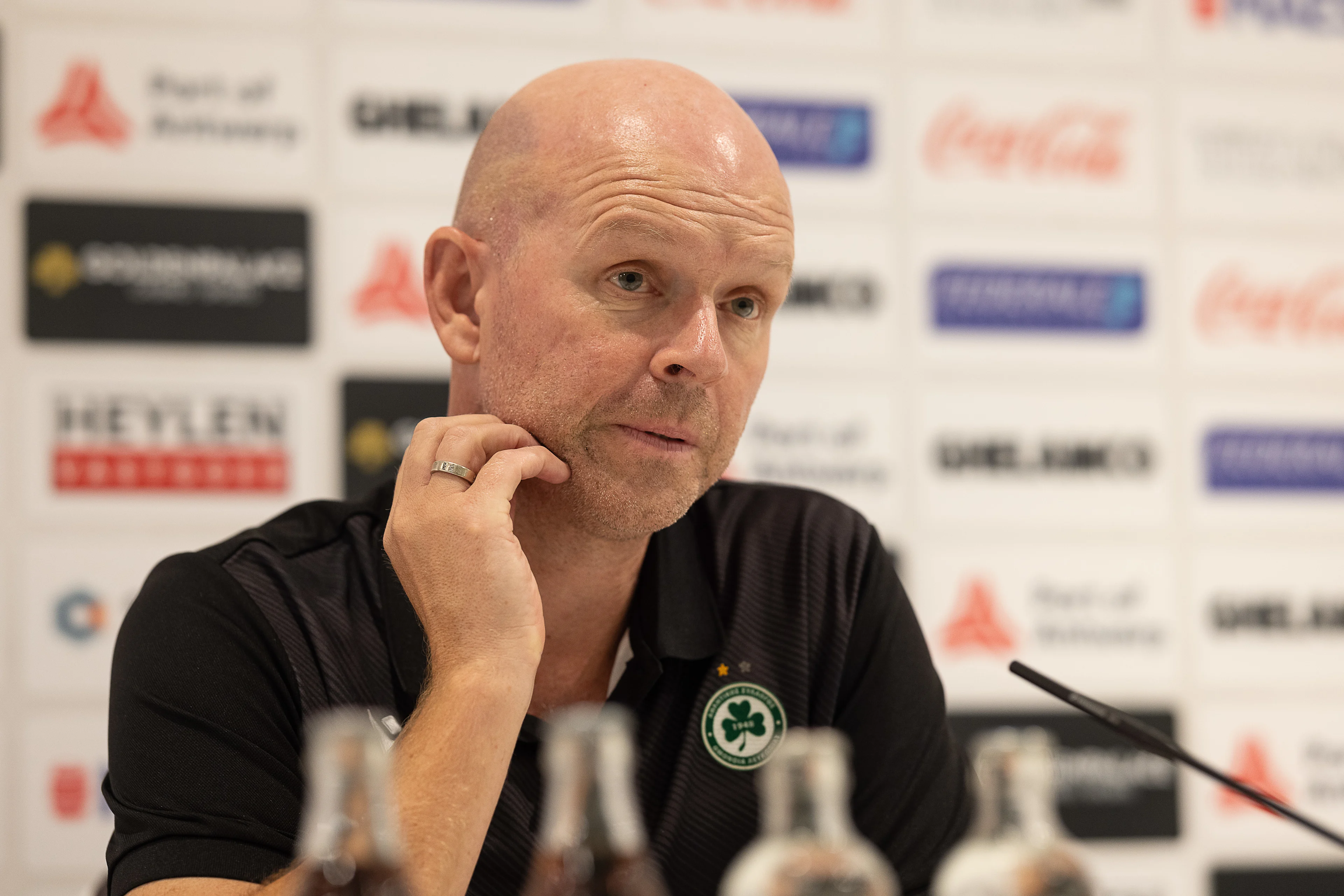 Omonoia's head coach Henning Berg pictured during the press conference of Cyprus club Omonia Nicosia, in Antwerp, Wednesday 25 August 2021. On Thursday nicosia will play in the return leg of the play-off for the Europa League competition against Belgian soccer team Royal Antwerp FC. BELGA PHOTO JAMES ARTHUR GEKIERE