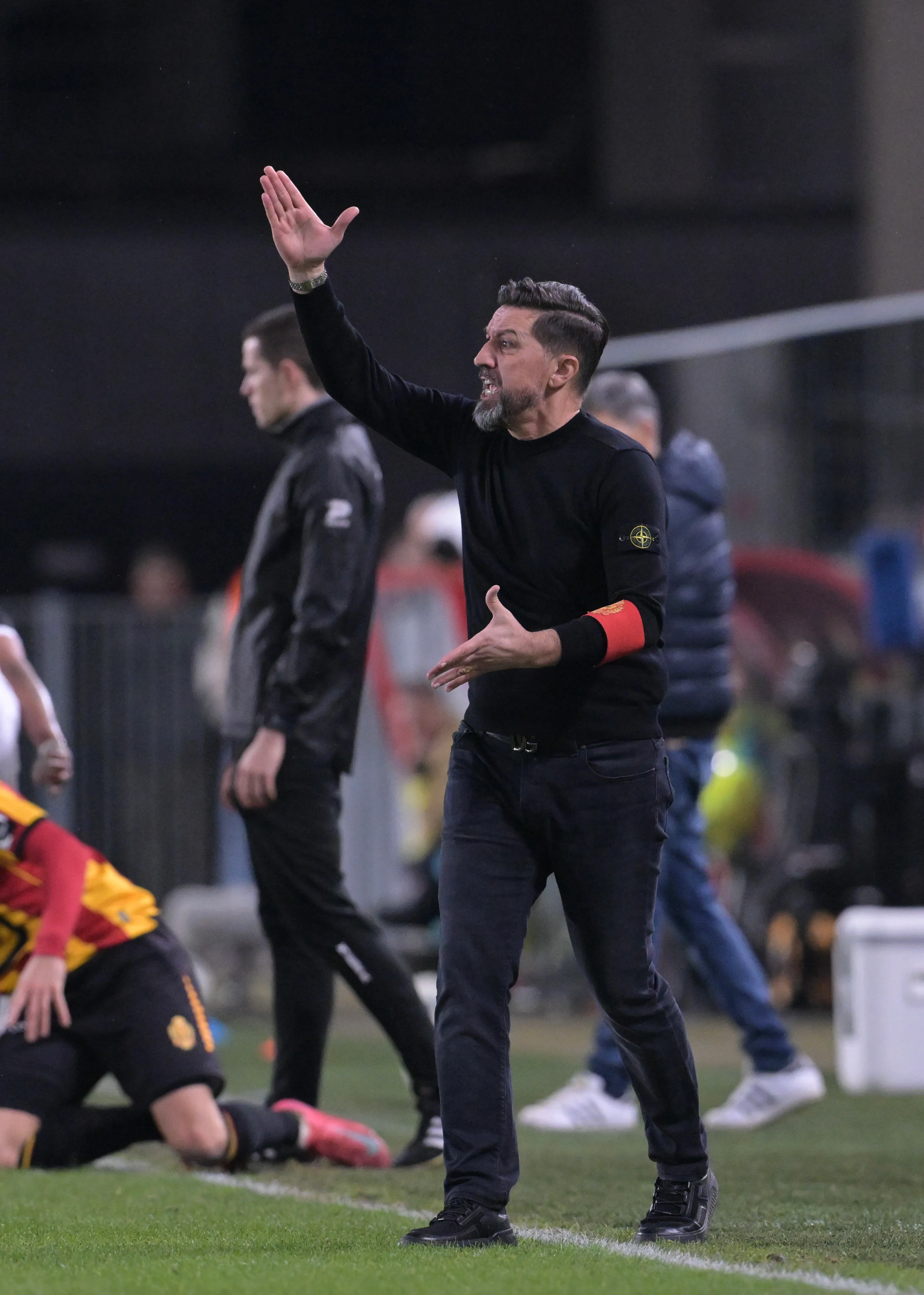 Mechelen's head coach Besnik Hasi reacts during a soccer match between KV Mechelen and Sint-Truiden VV, Friday 21 February 2025 in Mechelen, on day 27 of the 2024-2025 season of the 'Jupiler Pro League' first division of the Belgian championship. BELGA PHOTO JOHN THYS