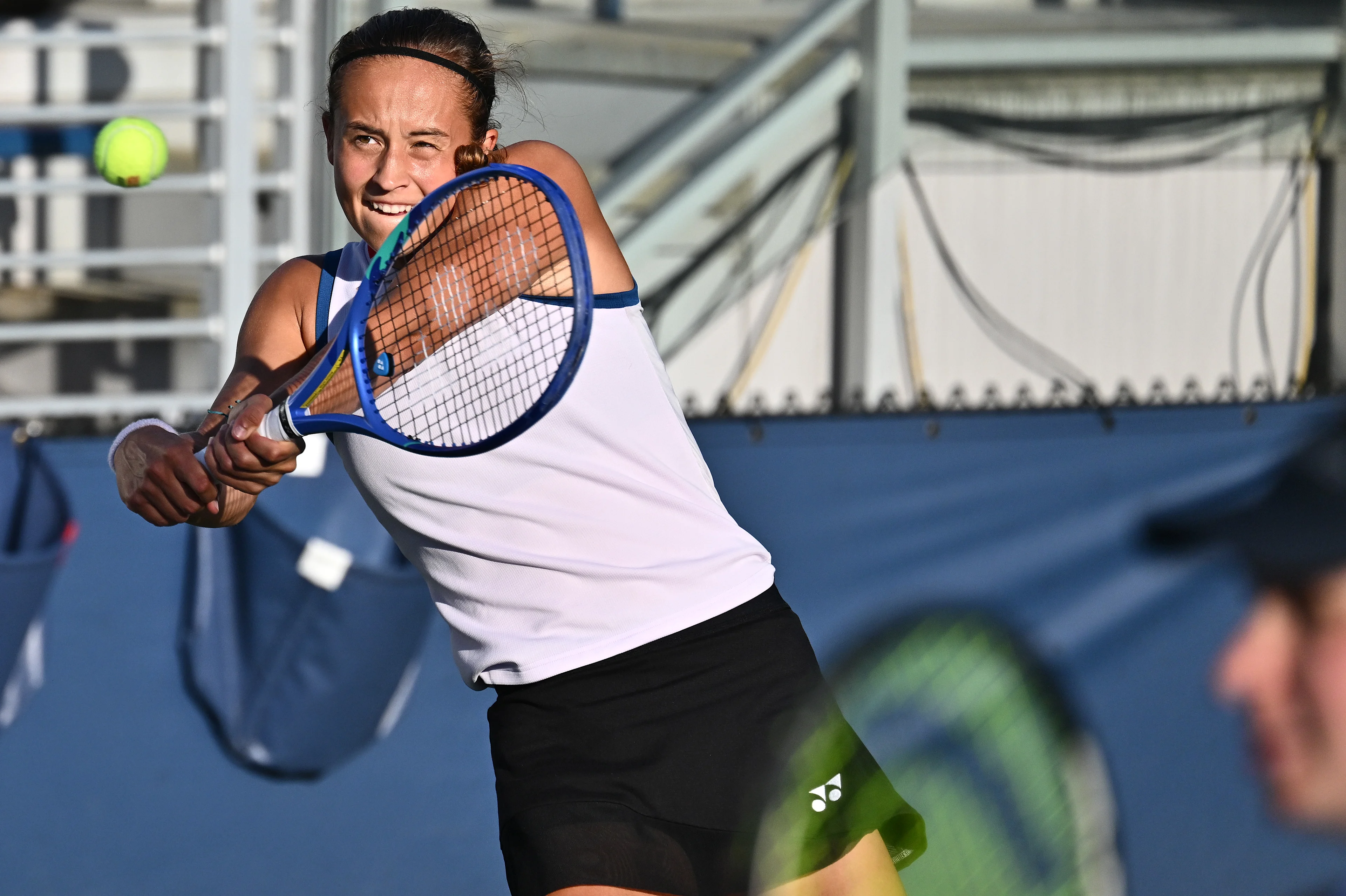 Hanne Vandewinkel (black shorts) of Belgium and Daria Snigur of Ukraine play against Elise Mertens of Belgium and Diana Shnaider of Russia during the Women's doubles Round 1 of the 2026 US Open Tennis Championship, USTA Billie Jean King National Tennis Center in Flushing Meadow-Corona Park, in the Queens borough of New York, NY, September 4, 2026. (Photo by Anthony Behar/Sipa USA) BELGA PHOTO BENELUX ONLY