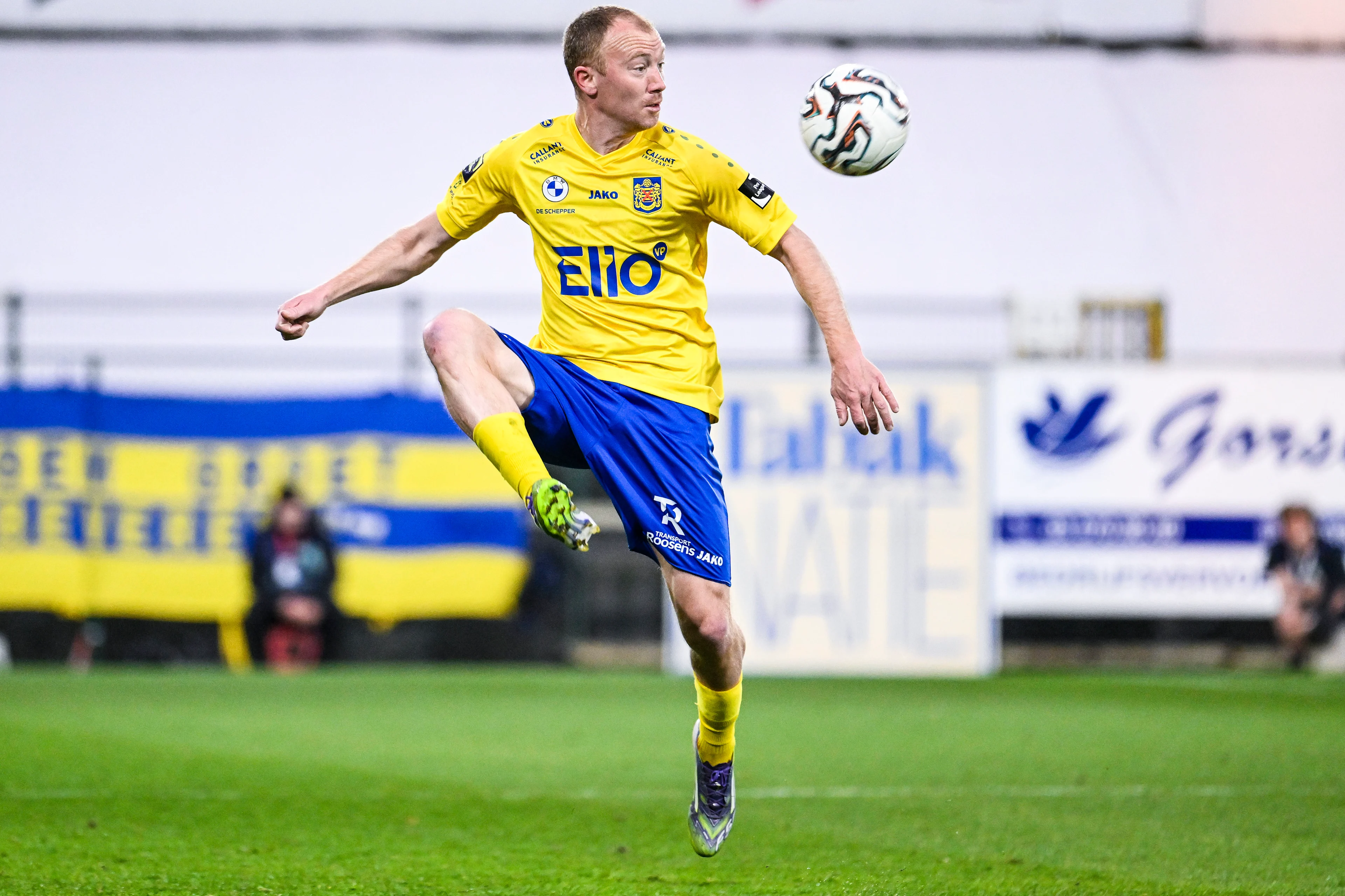 Beveren's Christian Bruls pictured in action during a soccer game between SK Beveren and KV Kortrijk, Saturday 11 April 2026 in Beveren, on day 33 of the 2025-2026 'Challenger Pro League' 1B second division of the Belgian championship. BELGA PHOTO TOM GOYVAERTS