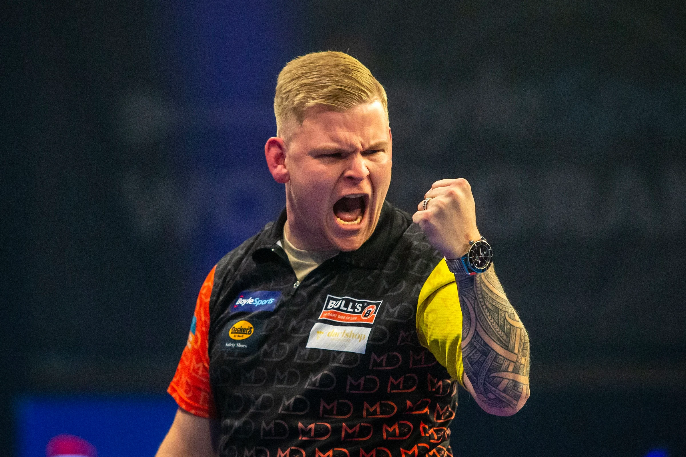 ATTENTION EDITORS - HAND OUT PICTURES - EDITORIAL USE WITH STORY ON DARTS BOYLESPORTS WORLD GRANS PRIX ONLY - MANDATORY CREDIT SIMON O'CONNOR/PDC Hand out pictures released by PDC Professional Darts Corporation shows Belgian Mike De Decker celebrating at the BoyleSports World Grand Prix after defeating Luke Humphries 6-4 in sets at the Mattioli Arena, in Leicester, UK, on Sunday 13 October 2024. MANDATORY CREDIT KIERAN CLEEVES/PDC
