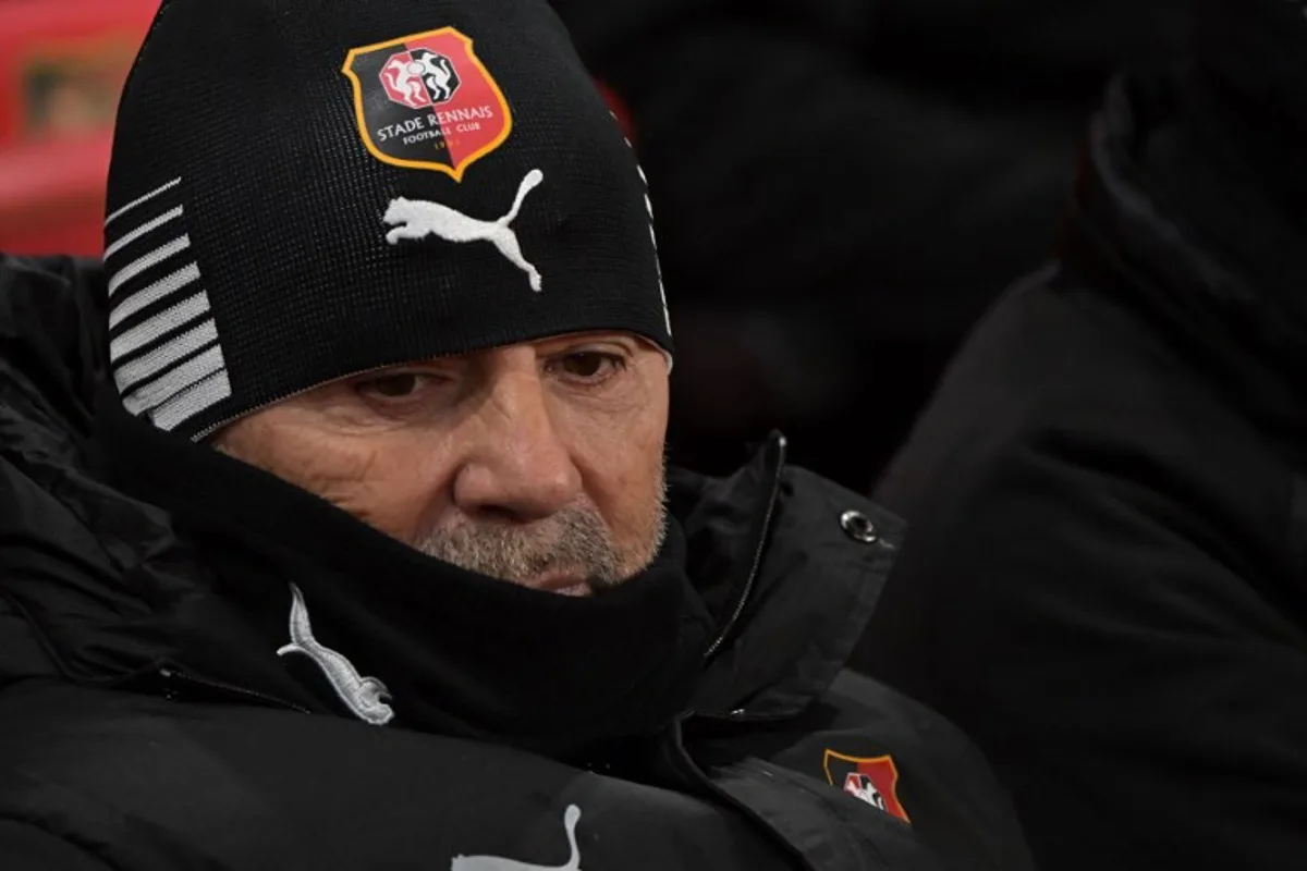 Rennes' Argentine head coach Jorge Sampaoli looks on before the start of the French L1 football match between Stade Rennais FC and Stade Brestois 29 (Brest) at Roazhon Park stadium in Rennes, western France on January 18, 2025.  DAMIEN MEYER / AFP