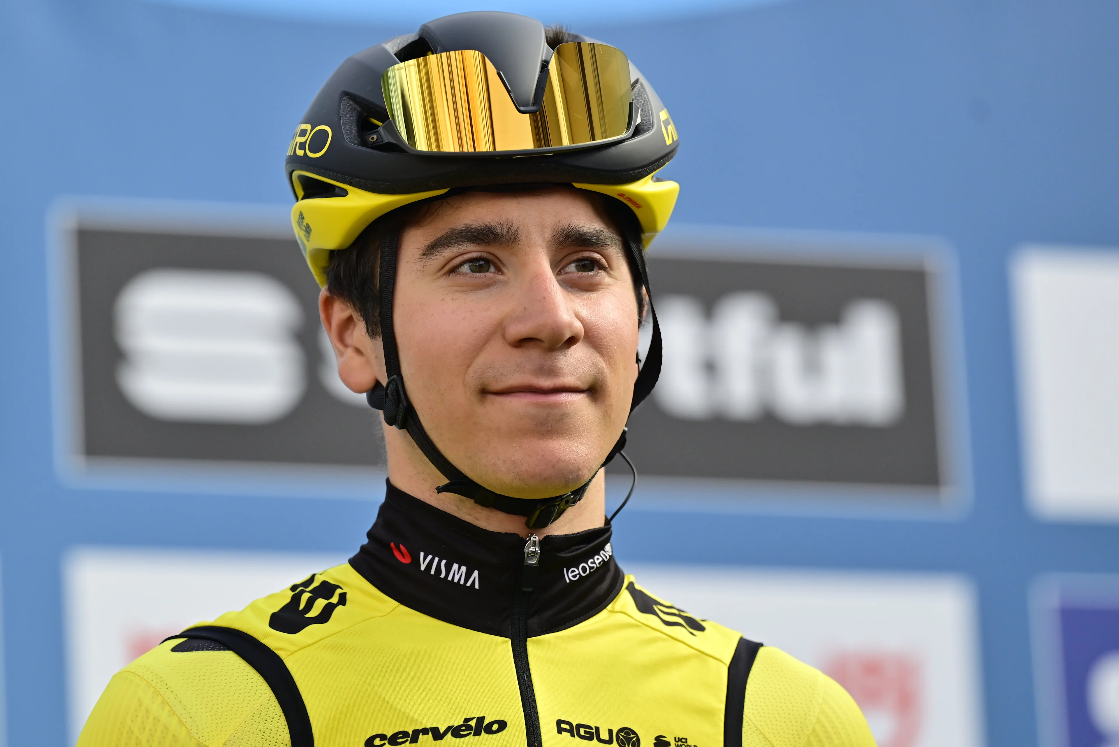 Belgian Cian Uijtdebroeks of Team Visma-Lease a Bike pictured at the start of the second stage of the Tirreno-Adriatico cycling race, from Camaiore to Follonica (198km), Italy, Tuesday 05 March 2024. BELGA PHOTO DIRK WAEM