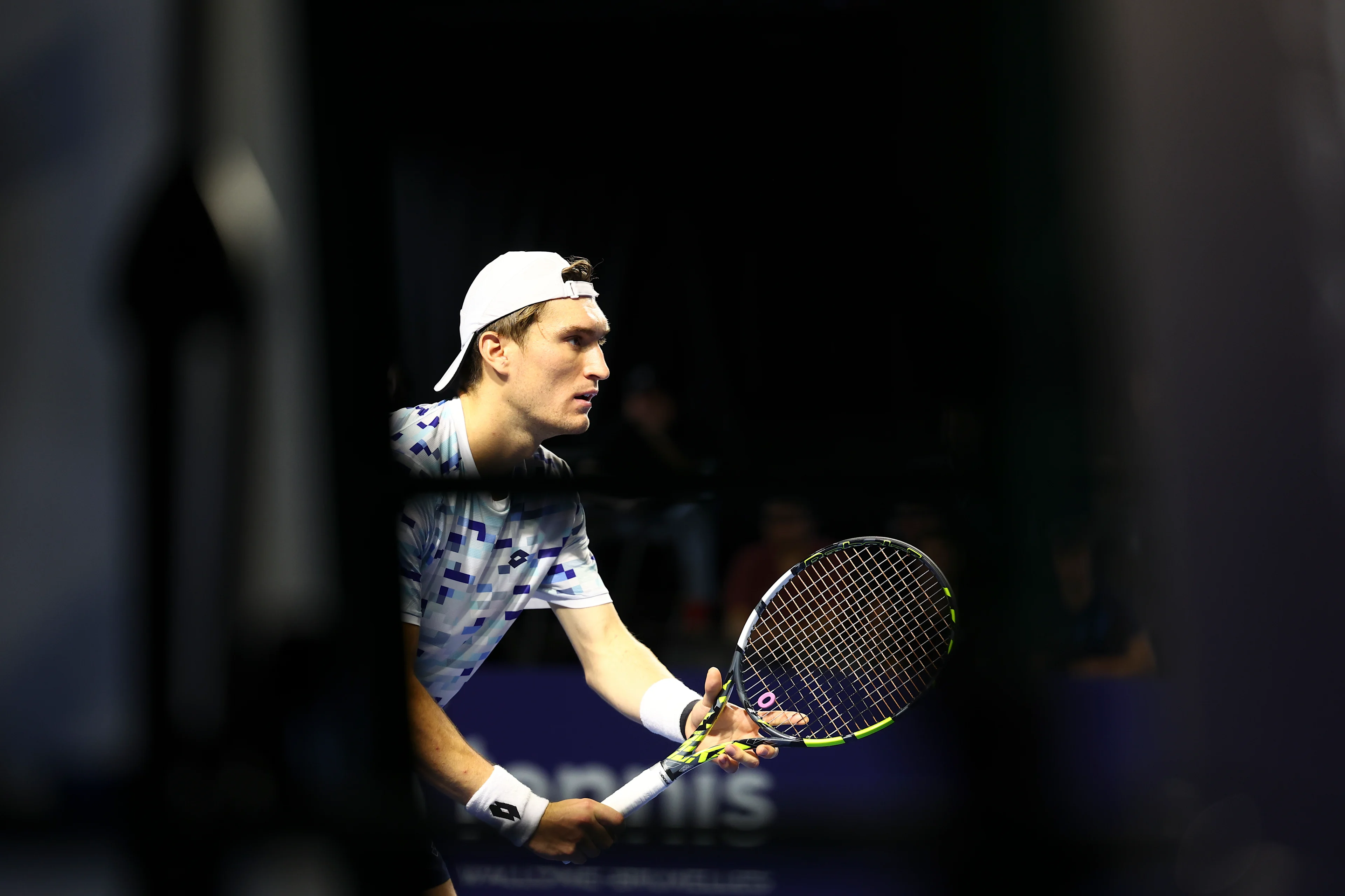 Belgian Alexander Blockx and Belgian Raphael Collignon pictured in action during a tennis match in the round of 16 of the doubles competition at the ATP European Open Tennis tournament in Antwerp, Wednesday 16 October 2024. BELGA PHOTO DAVID PINTENS