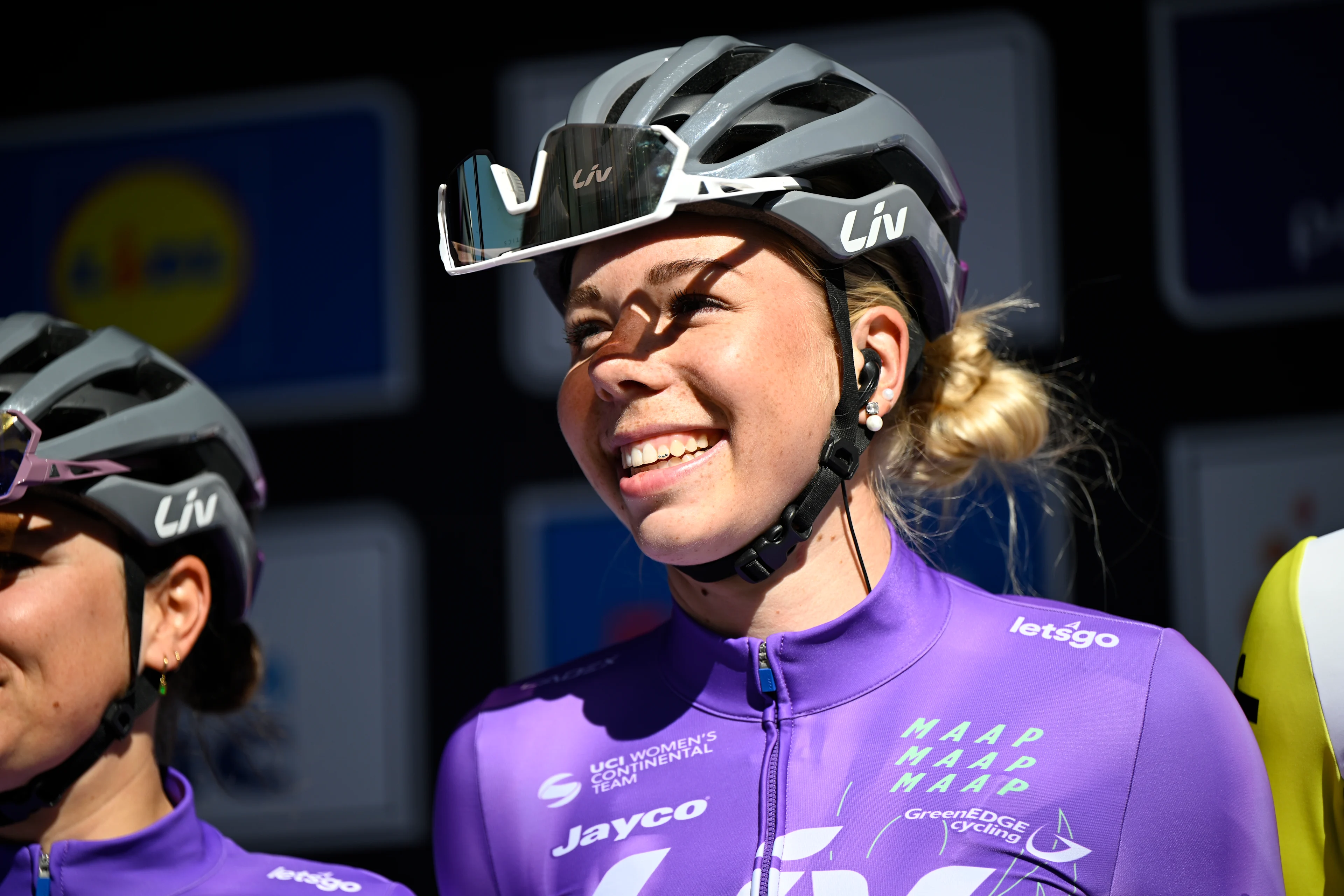 Belgian Helene Hesters of Liv AlUla Jayco pictured at the start of the women's race of the 'Scheldeprijs' one day cycling event, 130,3km from and to Schoten on Wednesday 08 April 2026. BELGA PHOTO TOM GOYVAERTS