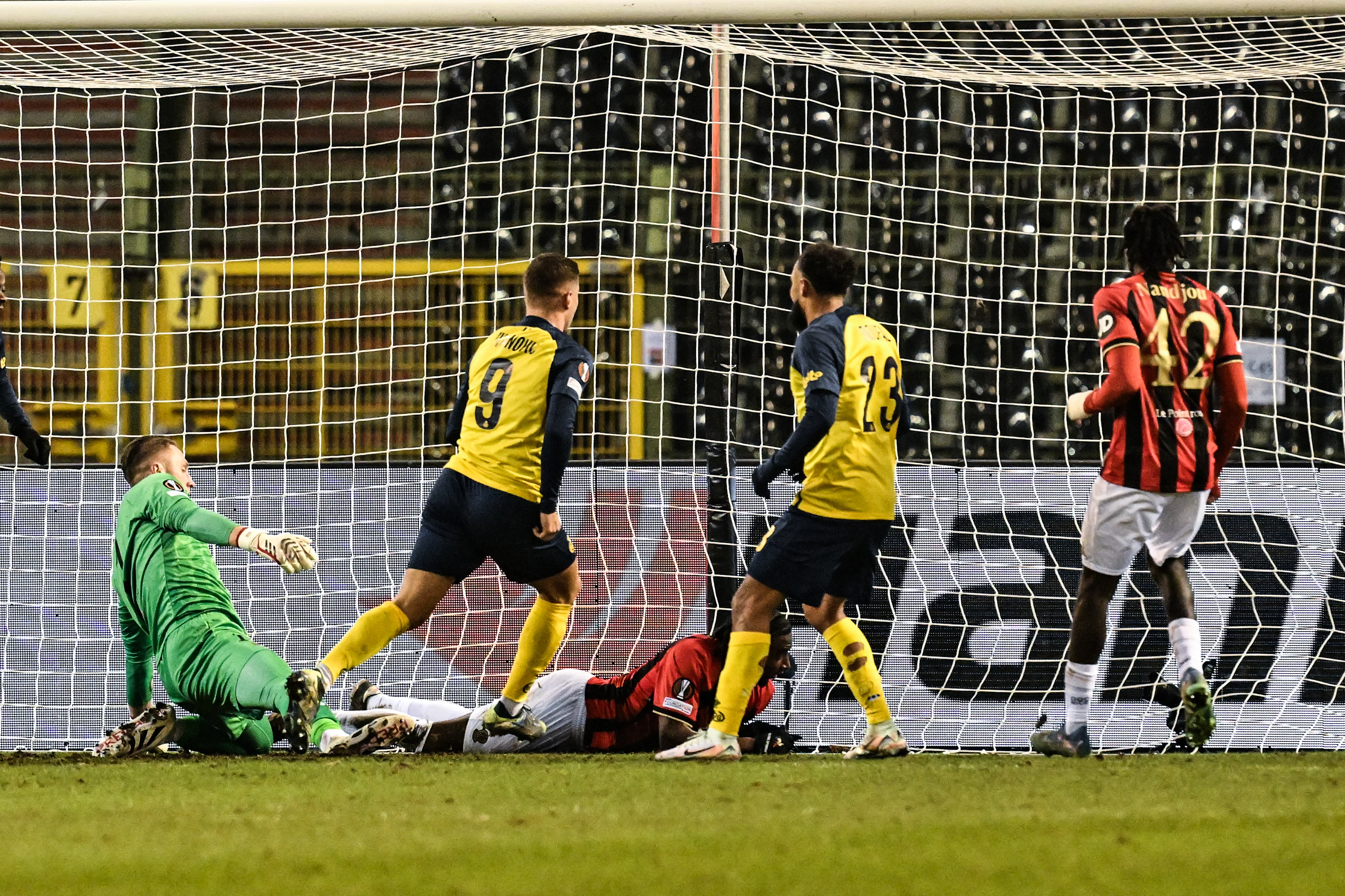 Union's Franjo Ivanovic scores a goal during a soccer game between Belgian soccer team Royale Union Saint-Gilloise and French OGC Nice, on Thursday 12 December 2024 in Brussels, on day 6/8 of the League phase of the UEFA Europa League tournament. BELGA PHOTO BRUNO FAHY