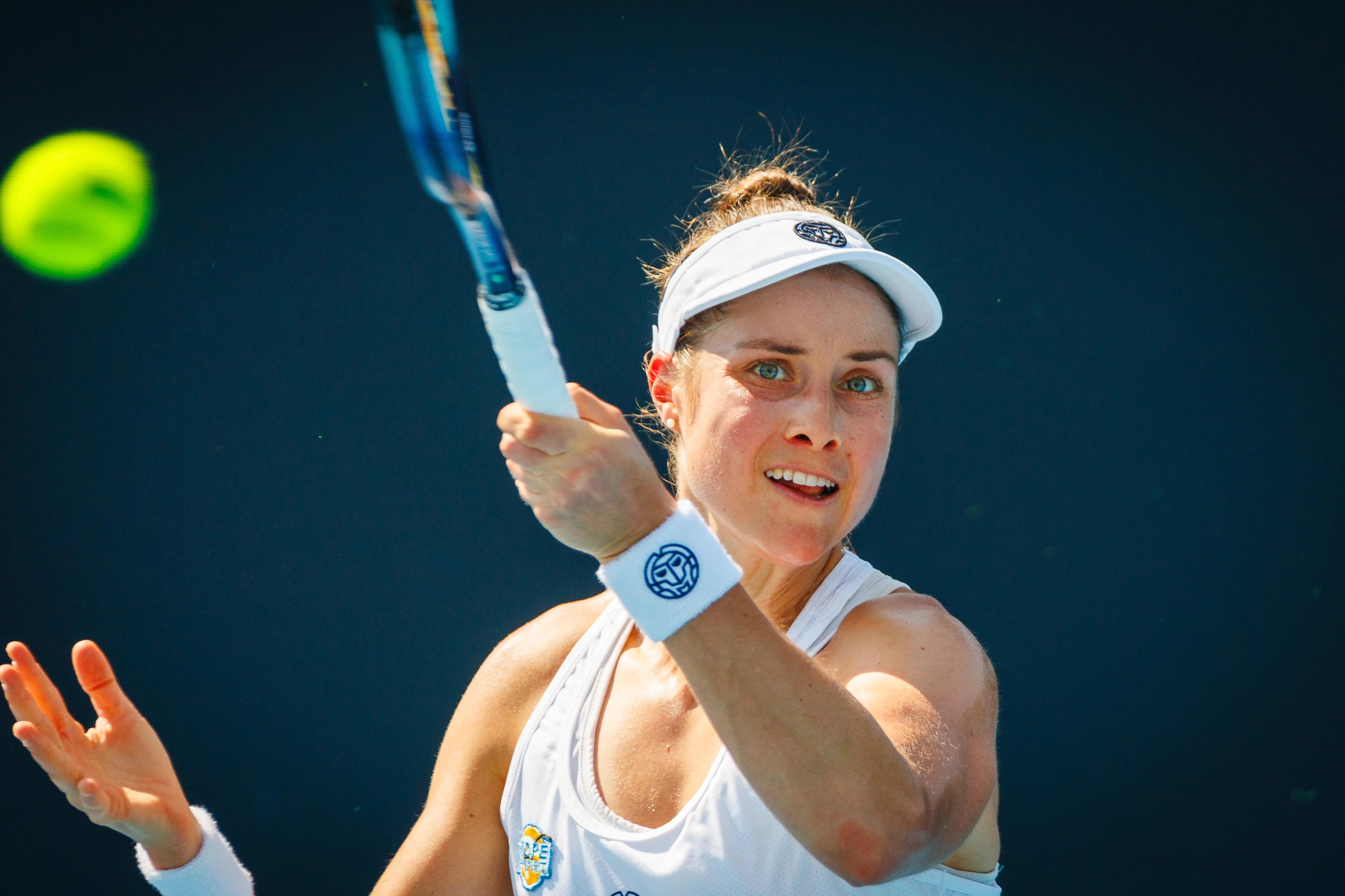 Belgian Marie Benoit pictured during a women's qualifying singles second round game between Belgian Marie Benoit and Polish Maja Chwalinska, at the 'Australian Open' Grand Slam tennis tournament, Wednesday 08 January 2025 in Melbourne Park, Melbourne, Australia. The 2025 edition of the Australian Grand Slam takes place from January 12th to January 26th. Benoit lost her second game 1-6, 6-3, 1-6. BELGA PHOTO PATRICK HAMILTON