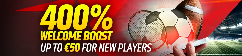 New at Starsport? Get a 400% Boost on your biggest win - up to €50 extra!