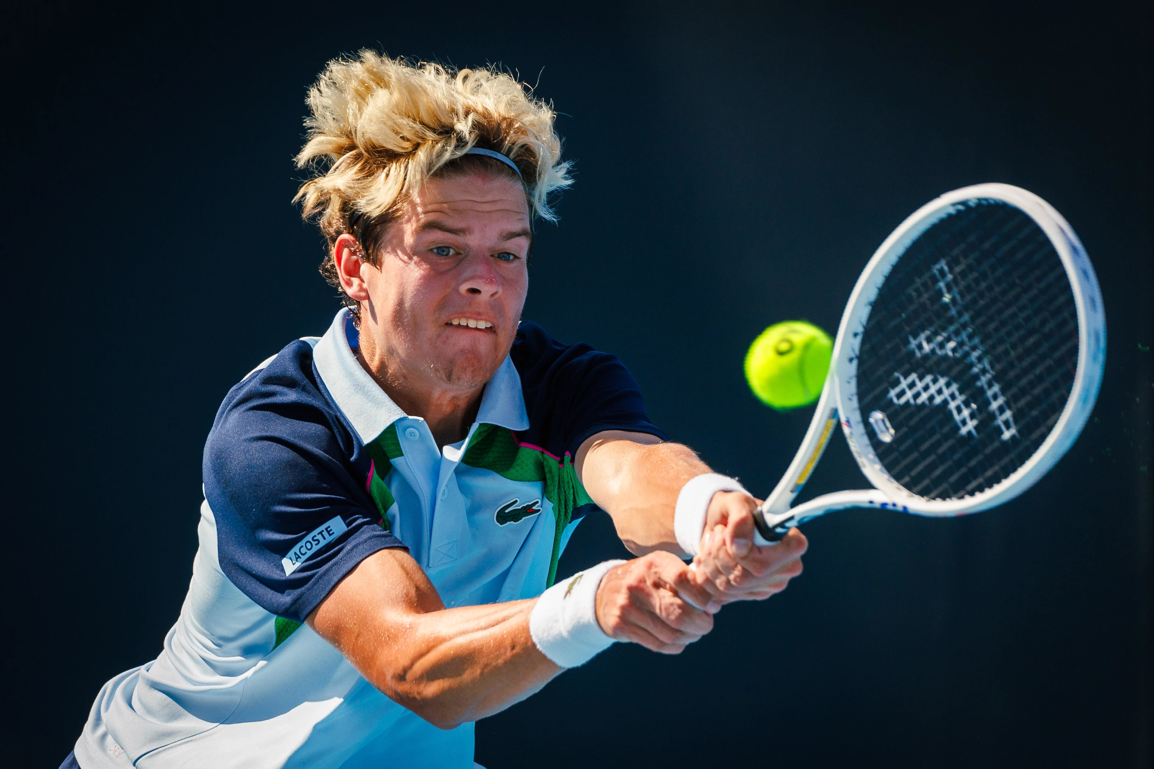 Belgian Alexander Blockx pictured during a men's qualifying singles first round game between Belgian Blockx and American Spizzirri, at the 'Australian Open' Grand Slam tennis tournament, Tuesday 07 January 2025 in Melbourne Park, Melbourne, Australia. The 2025 edition of the Australian Grand Slam takes place from January 14th to January 28th. BELGA PHOTO PATRICK HAMILTON