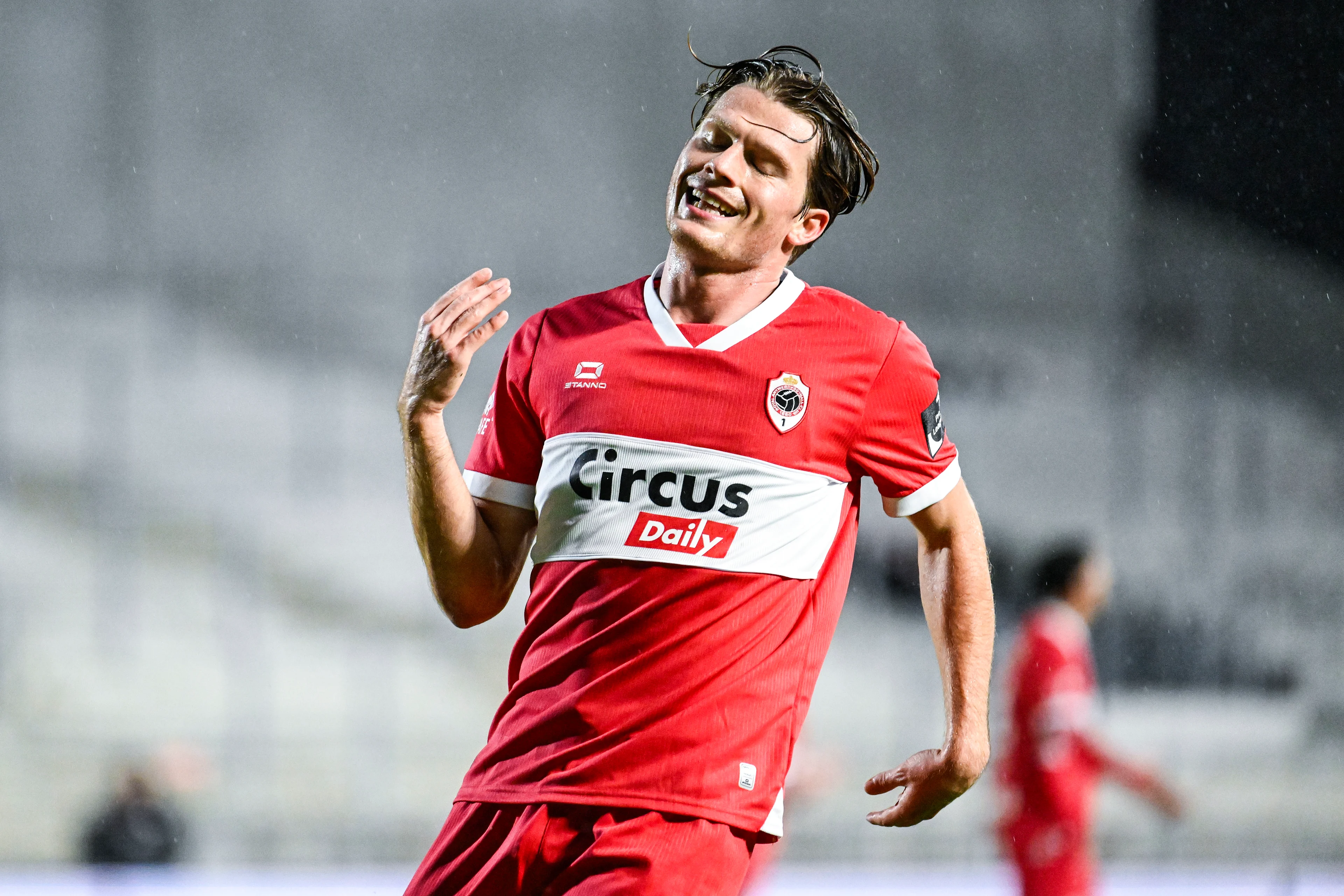 Antwerp's Daam Foulon reacts during a soccer game between Royal Antwerp FC and KAS Eupen (1B), in the 1/16 final of the Croky Cup Belgian cup, Wednesday 29 October 2025 in Antwerp. BELGA PHOTO TOM GOYVAERTS