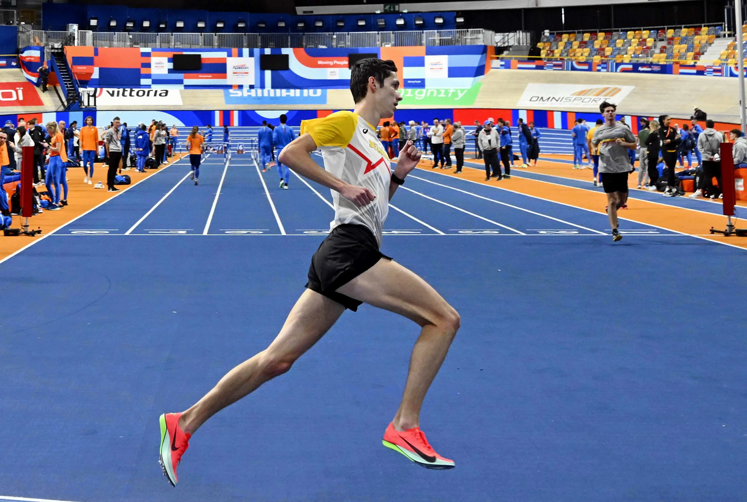 Belgian Ruben Verheyden pictured in action during a training session ahead of the European Athletics Indoor Championships, in Apeldoorn, The Netherlands, Wednesday 05 March 2025. The championships take place from 6 to 9 March. BELGA PHOTO ERIC LALMAND