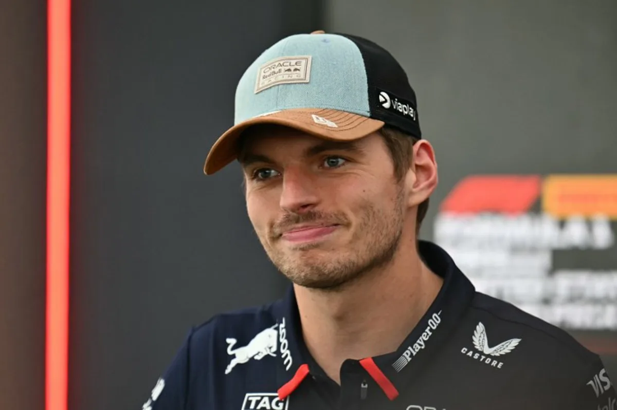 Red Bull Racing's Dutch driver Max Verstappen speaks to the press in the paddock ahead of the United States Formula One Grand Prix at the Circuit of the Americas in Austin, Texas, on October 17, 2024.  ANGELA WEISS / AFP