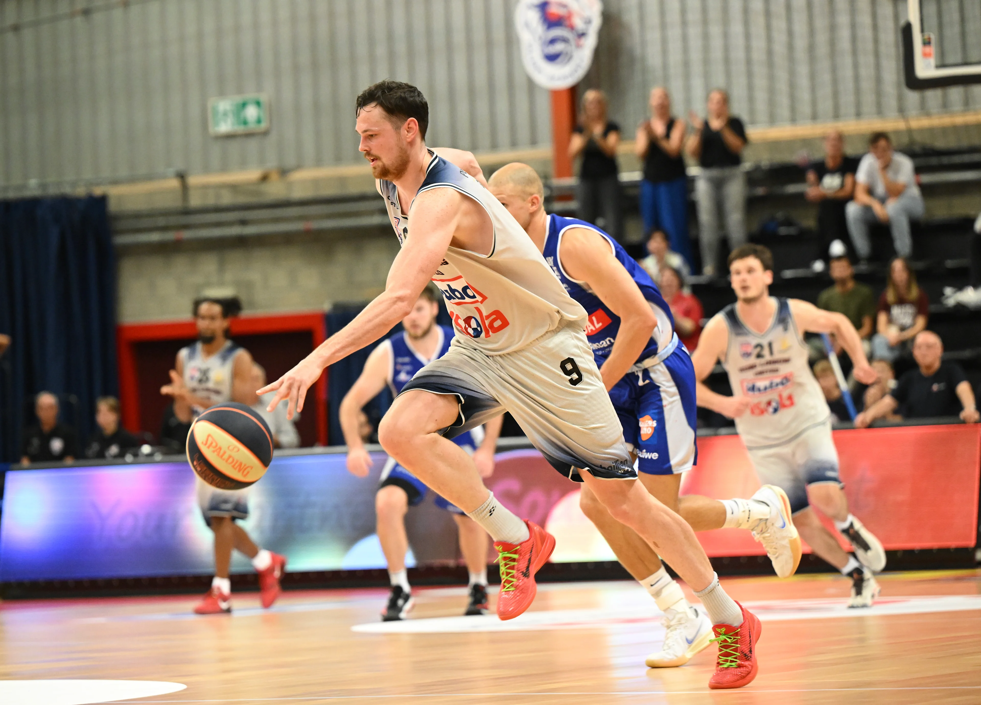 Limburg's Jonas Delalieux pictured in action during a basketball match between Limburg United and Kangoeroes Mechelen, Friday 20 September 2024 in Hasselt, on day 2 of the 'BNXT League' Belgian/ Dutch first division basket championship. BELGA PHOTO JOHN THYS