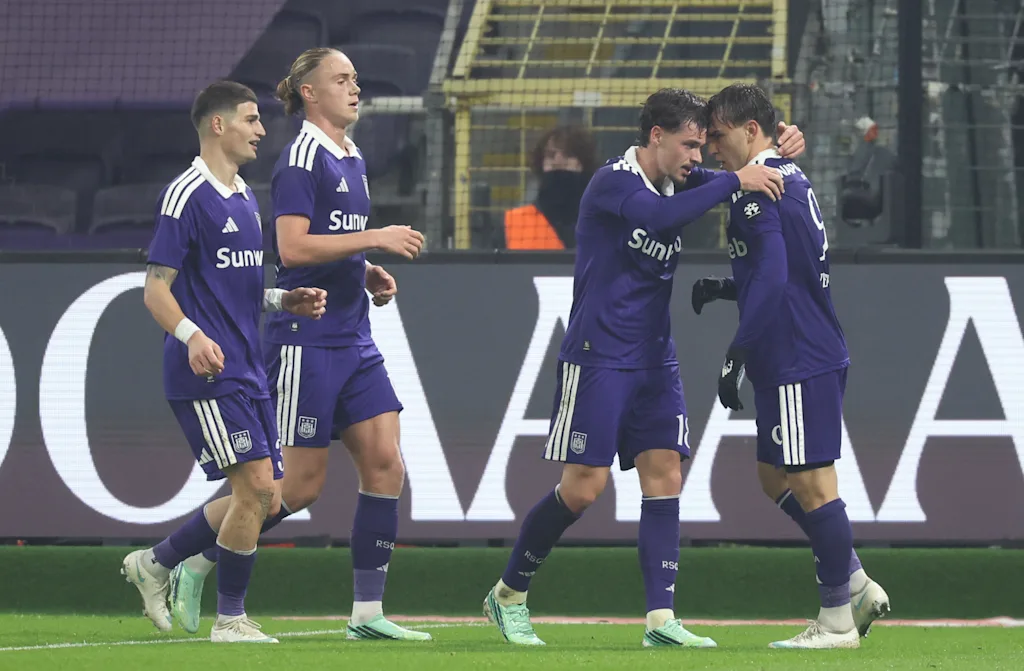 Anderlecht's Mihajlo Cvetkovic celebrates after scoring during a soccer match between RSC Anderlecht and KVC Westerlo, Saturday 31 October 2026 in Brussels, on day 10 of the 2026-2027 'Jupiler Pro League' first division of the Belgian championship. BELGA PHOTO VIRGINIE LEFOUR