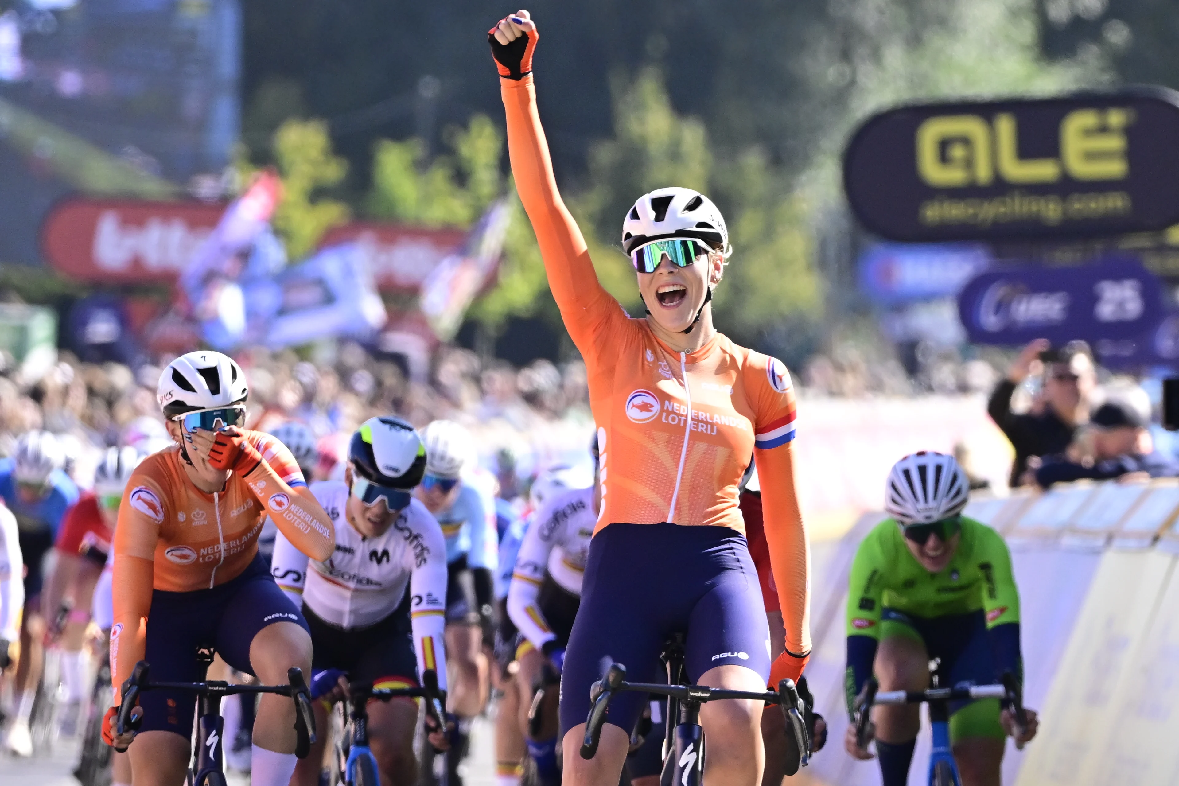 Dutch Sophie Van Rooijen pictured in action during the road race U23 Women at the European Championship 2024, in Hasselt, Friday 13 September 2024. The UEC Road European Championships 2024 will take place from 11 to 15 september in Limburg, Belgium. BELGA PHOTO DIRK WAEM