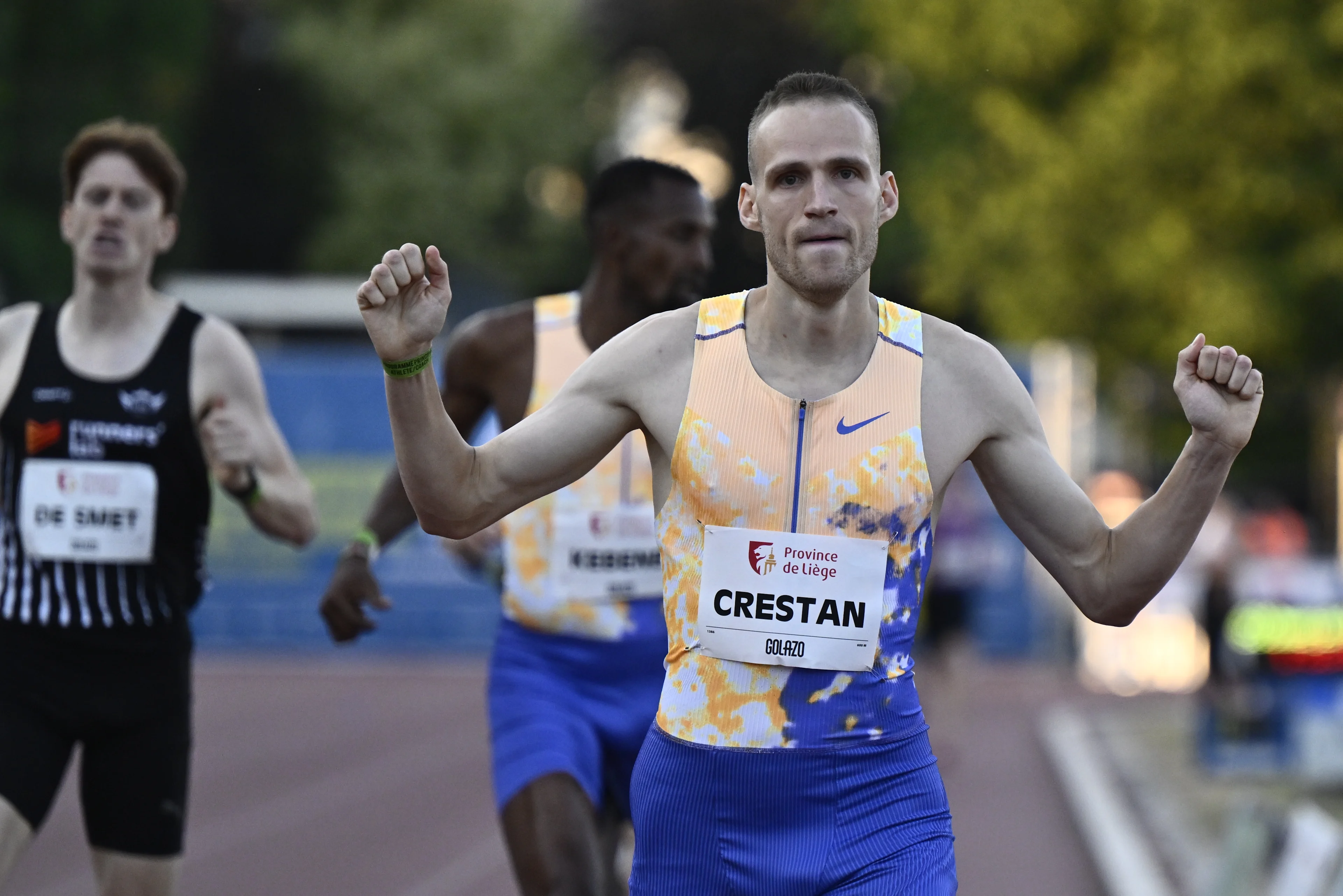 Belgian Eliott Crestan and pictured in action during the 2026 edition of the 'Meeting International d'Athletisme de la Province de Liege' athletics event in Liege, Wednesday 15 July 2026. BELGA PHOTO ERIC LALMAND