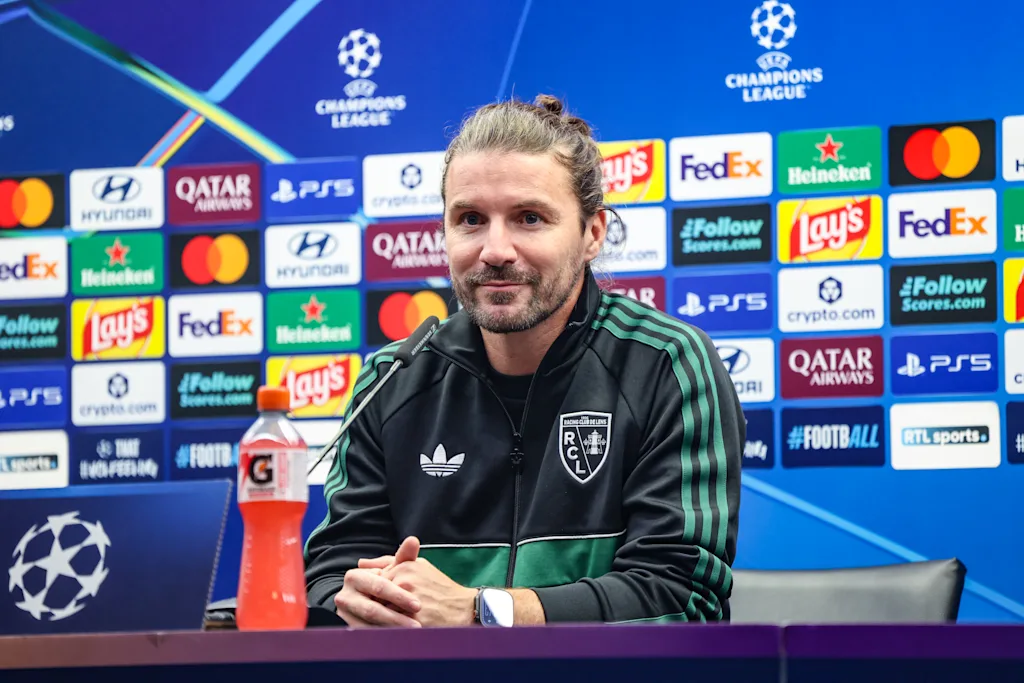 Lens' head coach Yannick Cahuzac pictured during a press conference of French soccer team Racing Club de Lens, Tuesday 20 October 2026 in Brugge. The team is preparing for the third game in the UEFA Champions League league phase against Club Brugge tomorrow. BELGA PHOTO BRUNO FAHY