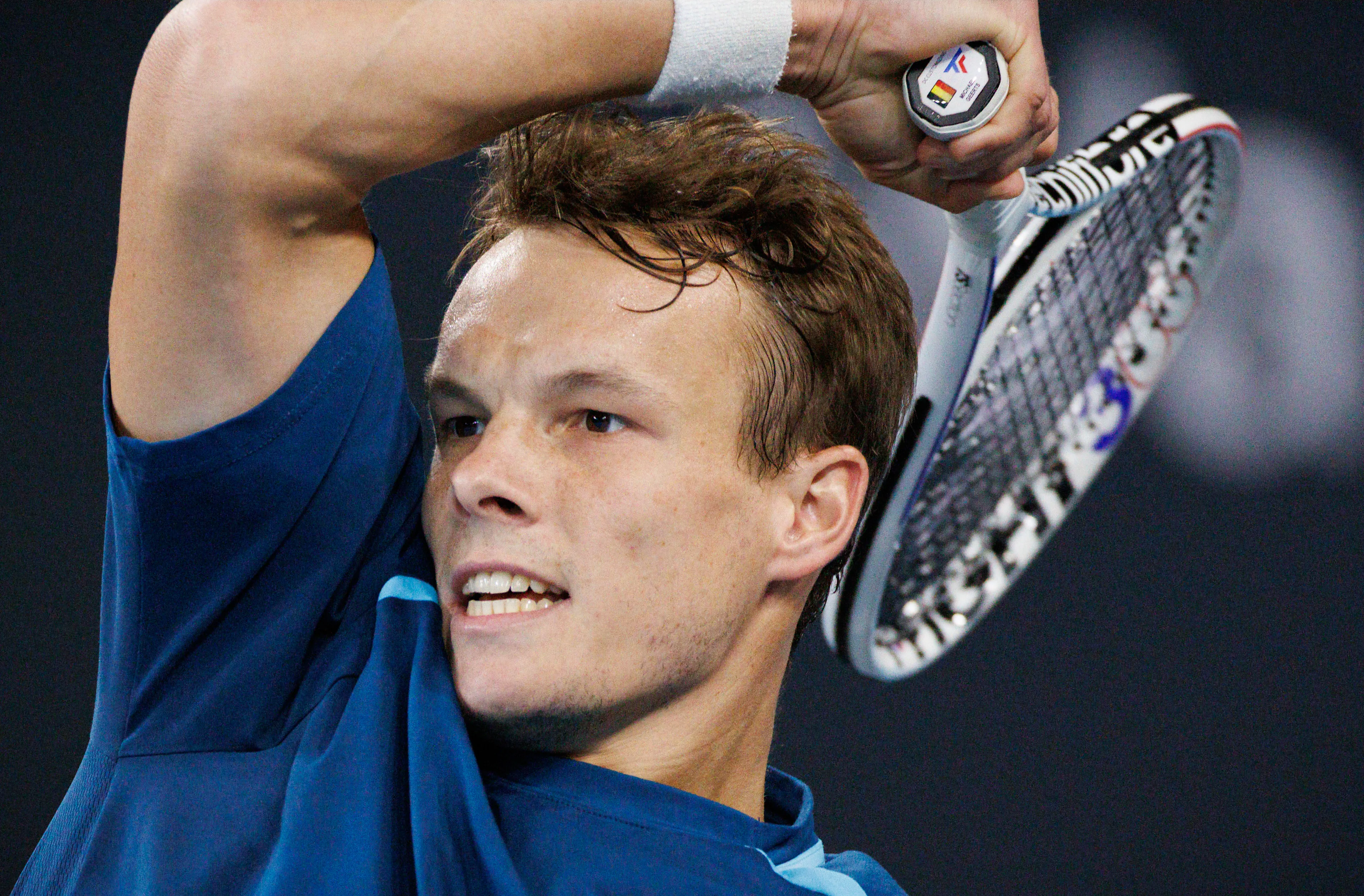 Belgian Michael Geerts pictured during a qualification game between Belgian Geerts and Canadian Diez in the men's singles at the BW Open ATP Challenger 125 tournament, in Louvain-la-Neuve, Monday 22 January 2024. THE BW Open takes place from 22 to 28 January. BELGA PHOTO BENOIT DOPPAGNE