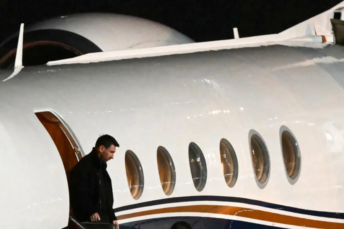 Argentine football star Lionel Messi arrives at the Islas Malvinas International Airport after the death of his father Jorge Messi in Rosario, Santa Fe province, Argentina on August 8, 2026. Jorge Messi, the father and agent of Lionel Messi, has died aged 68, the eight-time Ballon d'Or winner's childhood club Newell's Old Boys announced on August 8, 2026. Luis ROBAYO / AFP