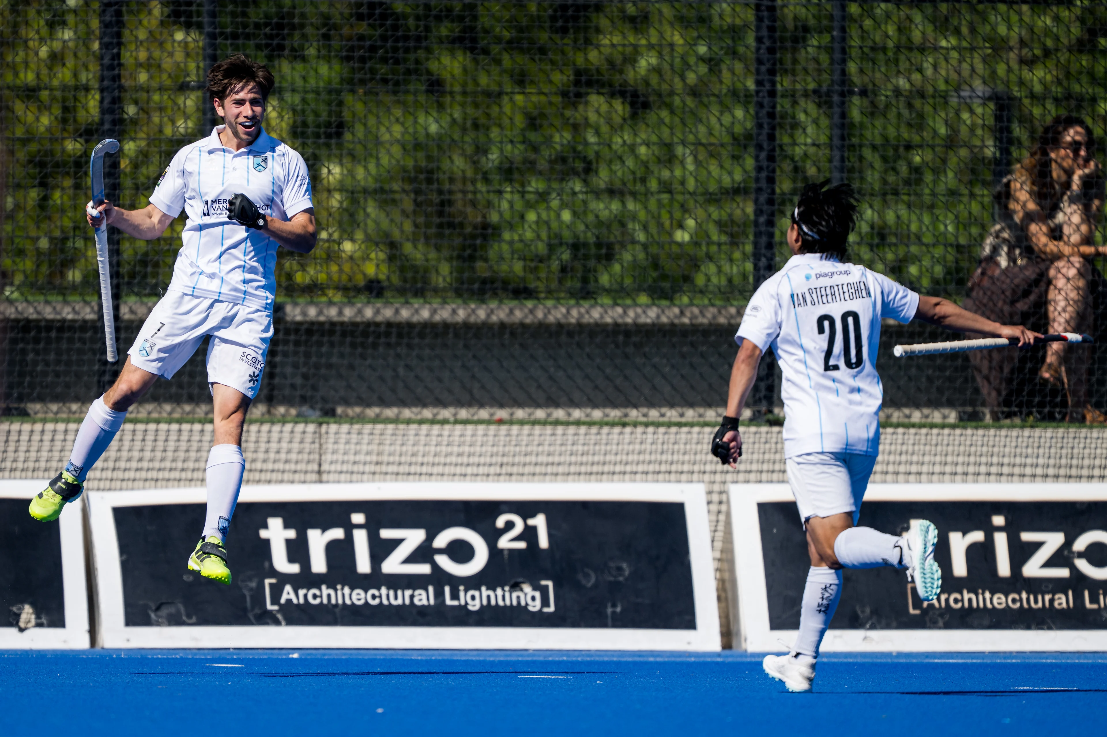 Braxgata's Thibaut Stockbroekx celebrates after scoring during a hockey game between Gantoise and Braxgata, Friday 01 May 2026 in Gent, on day 21 of the Belgian first division hockey championship. BELGA PHOTO JASPER JACOBS