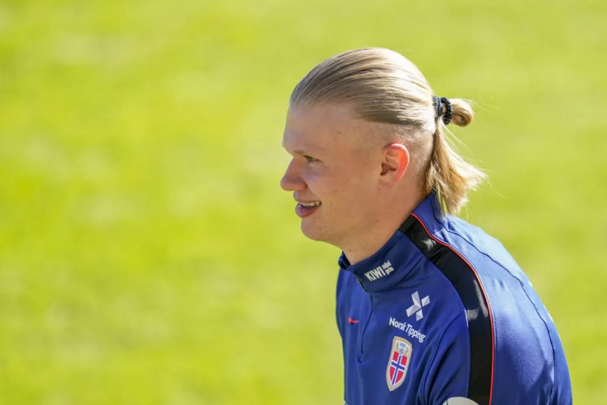 Norway's Erling Braut Haaland is pictured during a training session of Norway's men's national football team at Arasen stadium in Lillestrom near Oslo, Norway, on March 29, 2026, two days prior to the friendly match Norway vs Switzerland. Fredrik Varfjell / NTB / AFP