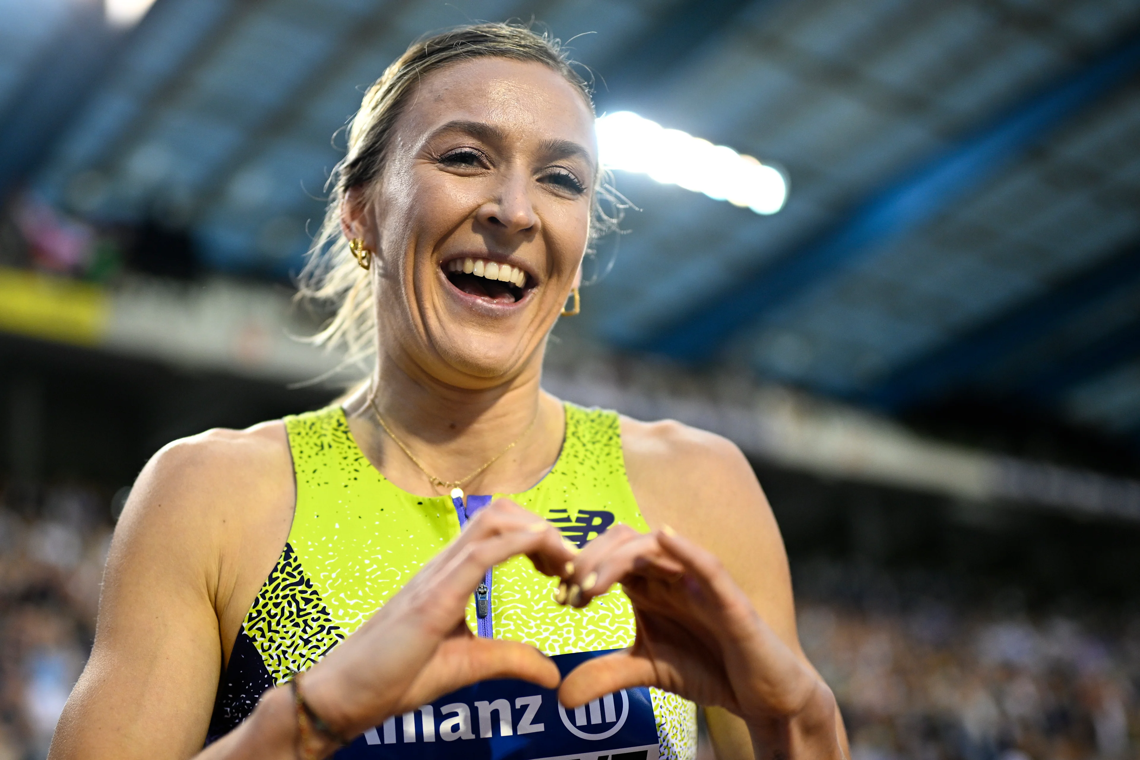 Belgian Paulien Couckuyt celebrates a Belgian record at the women's 400m hurdles, at the 50th edition of the Memorial Van Damme Diamond League athletics event in Brussels, Friday 4 September 2026. BELGA PHOTO JASPER JACOBS