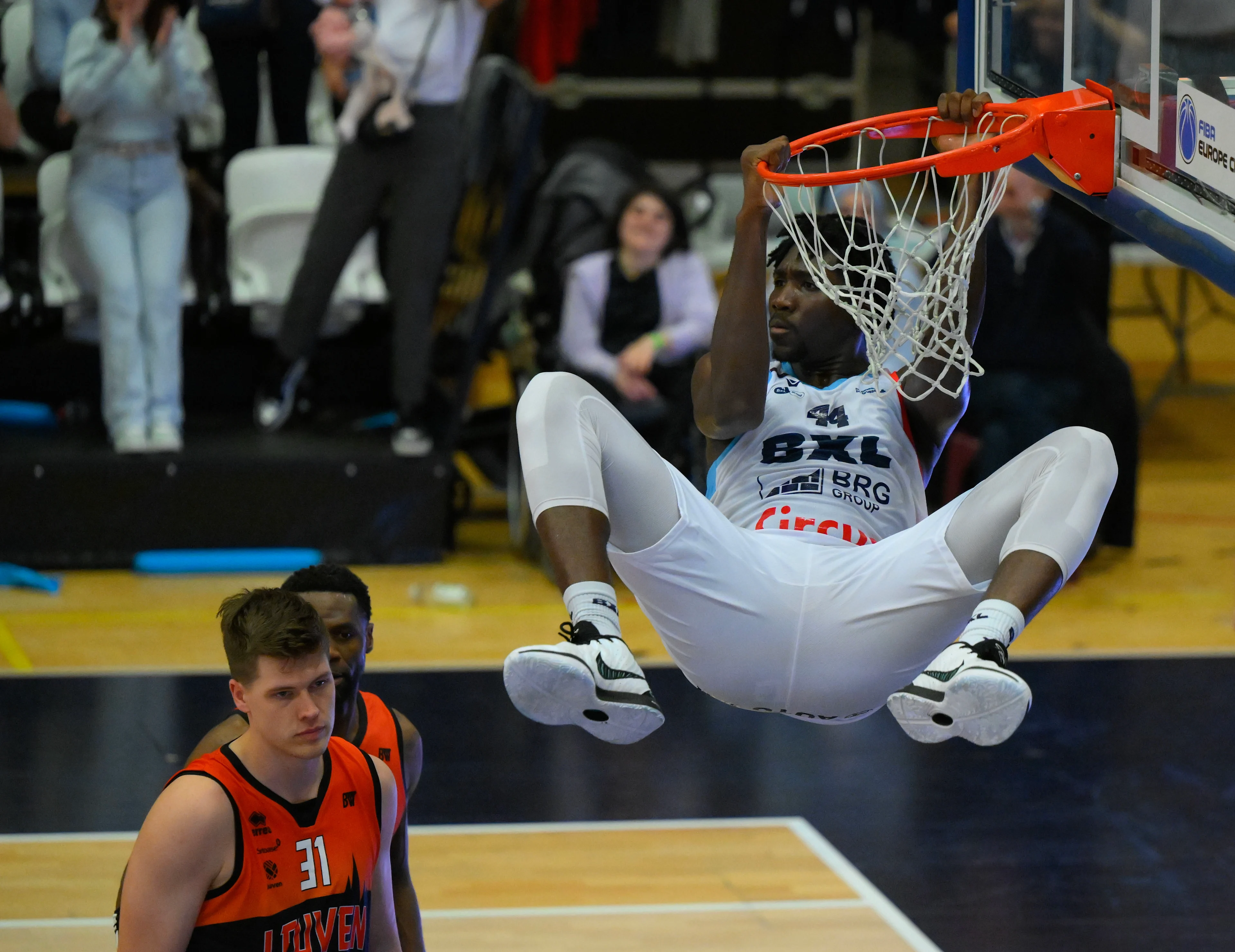 Brussel's Jared Ambrose pictured in action during a basketball match between Brussels Basketball and Leuven Bears, Friday 18 October 2024 in Brussels, on day 6 of the 'BNXT League' Belgian/ Dutch first division basket championship. BELGA PHOTO JOHN THYS