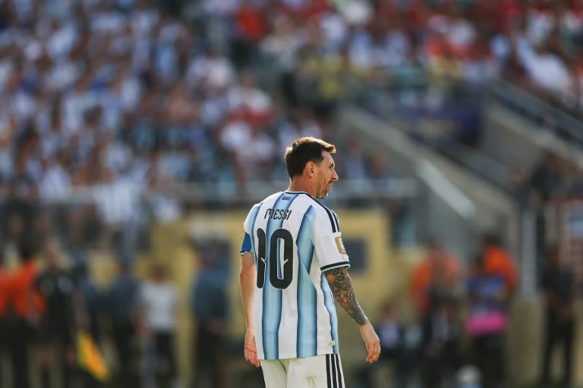 Argentina's forward #10 Lionel Messi reacts during the 2026 World Cup football tournament final match between Spain and Argentina at the New York/New Jersey Stadium in East Rutherford on July 19, 2026.   PATRICIA DE MELO MOREIRA / AFP