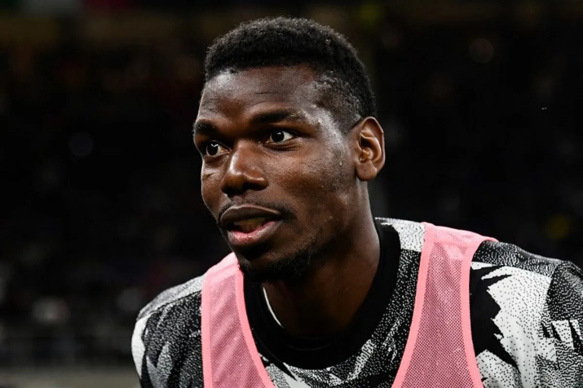 Juventus' French midfielder Paul Pogba looks on ahead of the Italian Cup semi-final second leg football match between Inter Milan and Juventus at the Giuseppe-Meazza (San Siro) stadium in Milan, on April 26, 2023. Isabella BONOTTO / AFP