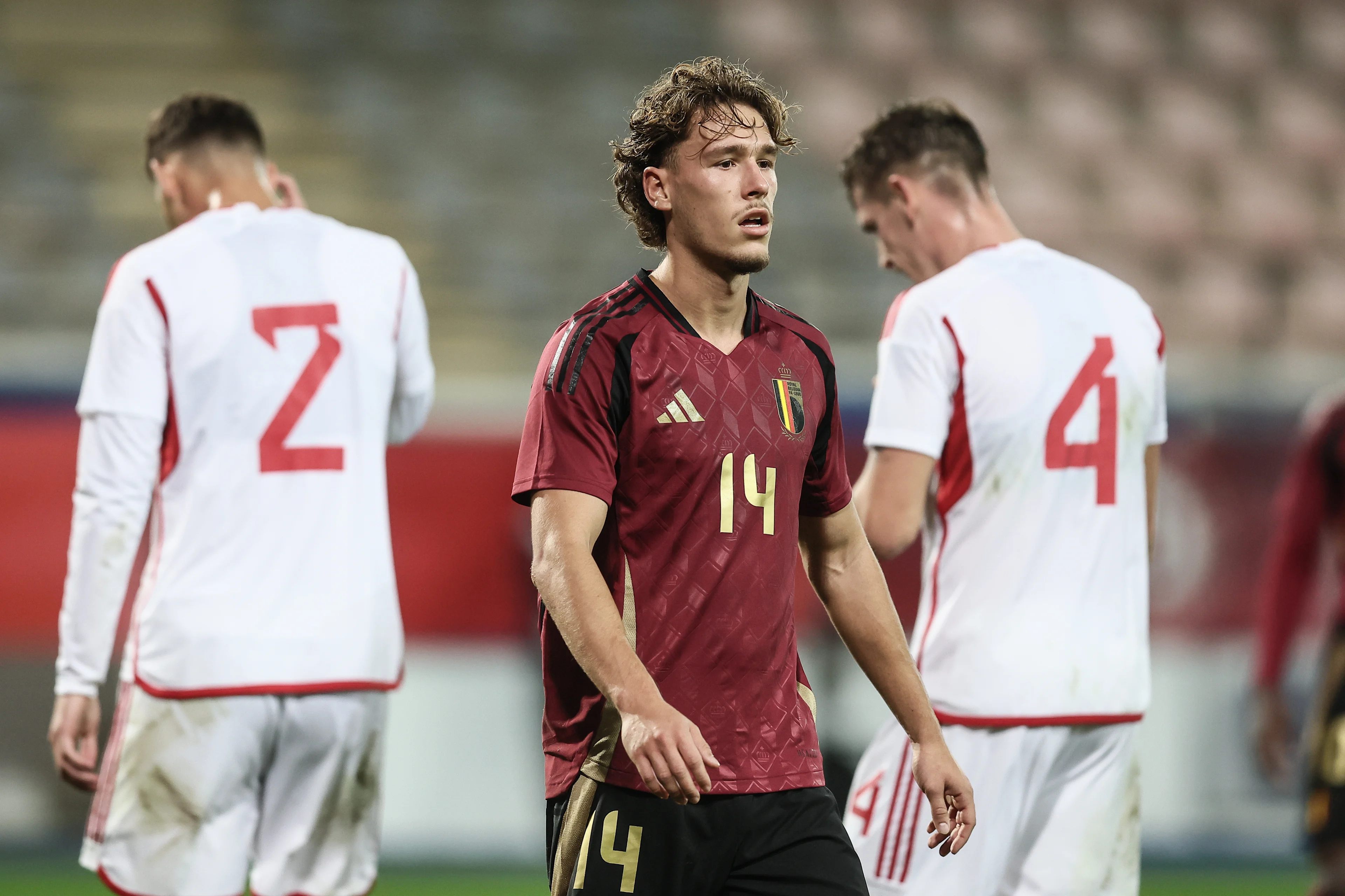 Belgium's Lucas Stassin pictured during a soccer game between the U21 youth team of the Belgian national team Red Devils and the U21 of Hungary, Tuesday 15 October 2024 in Heverlee, Leuven, the last qualification match (10/10) for the 2025 UEFA European Under21 Championship. BELGA PHOTO BRUNO FAHY