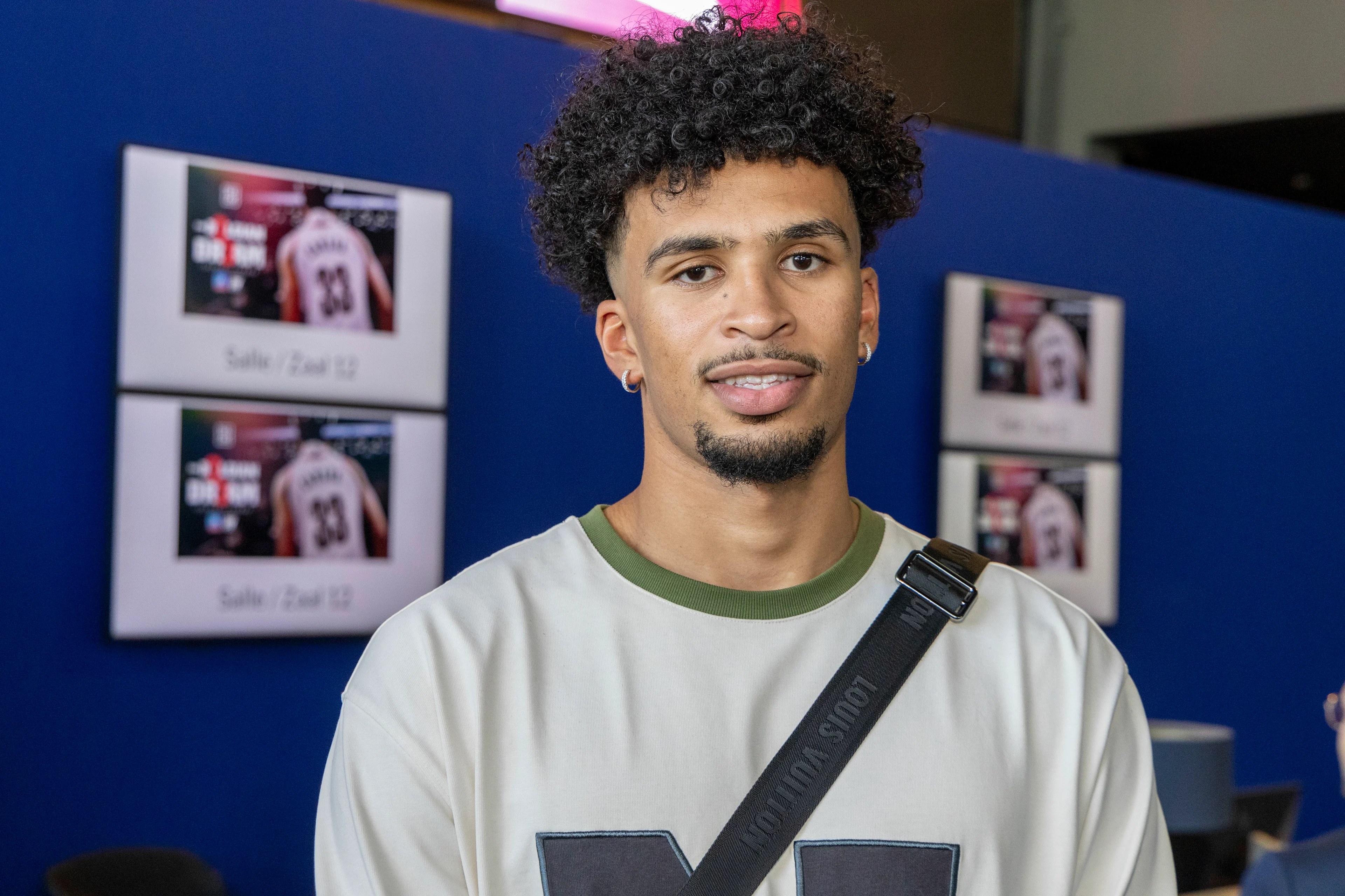 Belgian NBA-player Toumani Camara poses for the photographer at a press vision and avant-premiere of the documentary 'The Belgian Dream', at Kinepolis cinema complex in Brussels, Monday 29 July 2024. BELGA PHOTO NICOLAS MAETERLINCK