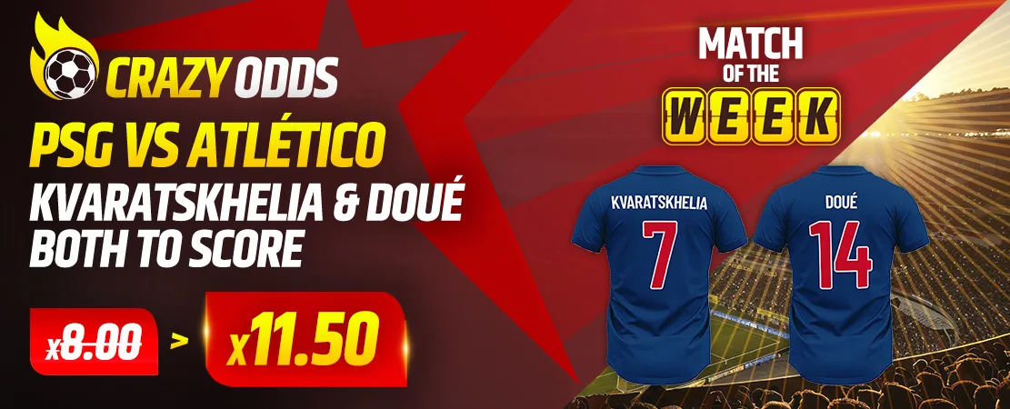 🎯 PSG vs Atlético Madrid – Crazy Odds: Kvaratskhelia & Doué Both to Score