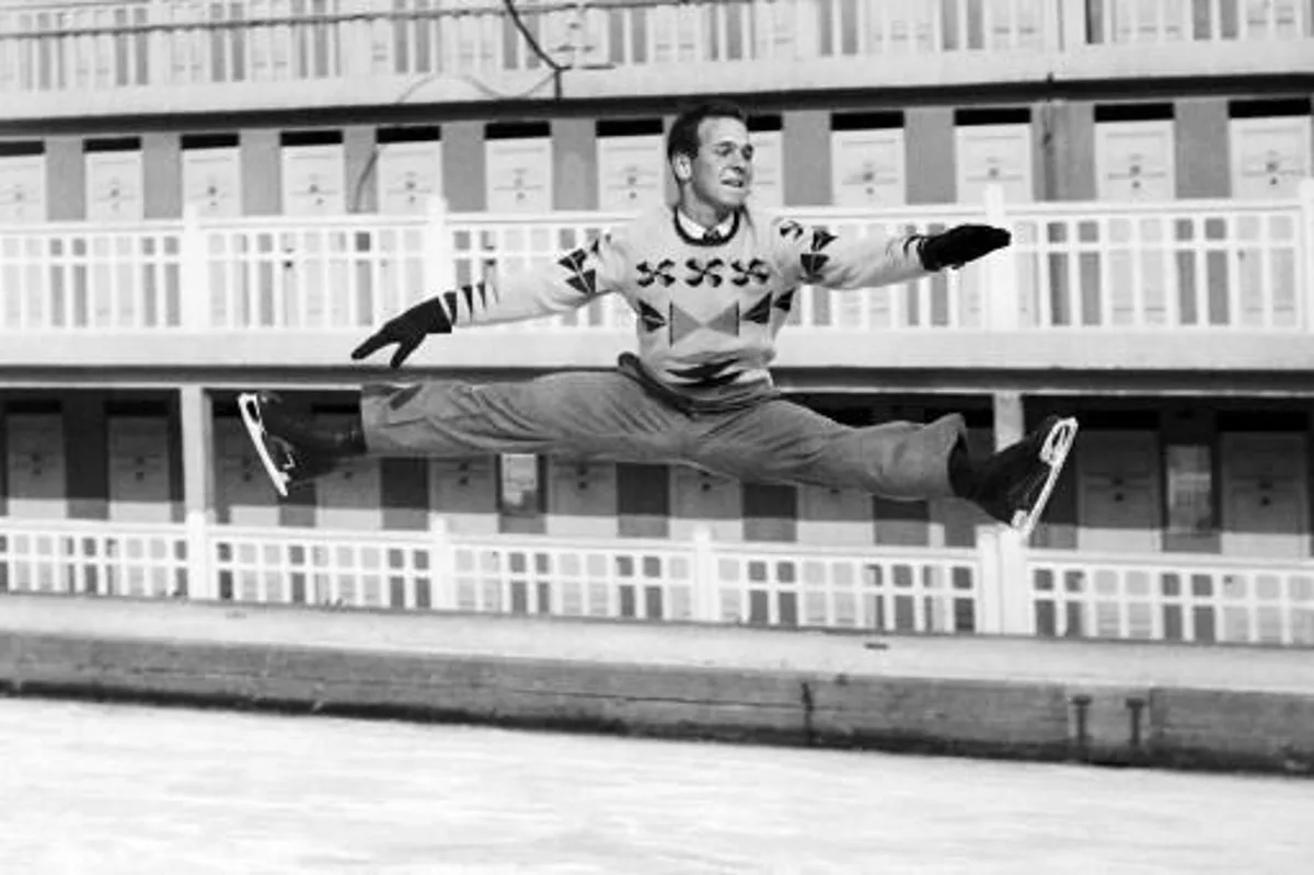 American figure skater Dick Button practices his jumps in February 1948 in Saint-Moritz during the Winter Olympic Games. Button won the gold medal and repeated his feat in Oslo (Norway) in 1952. AFP PHOTO