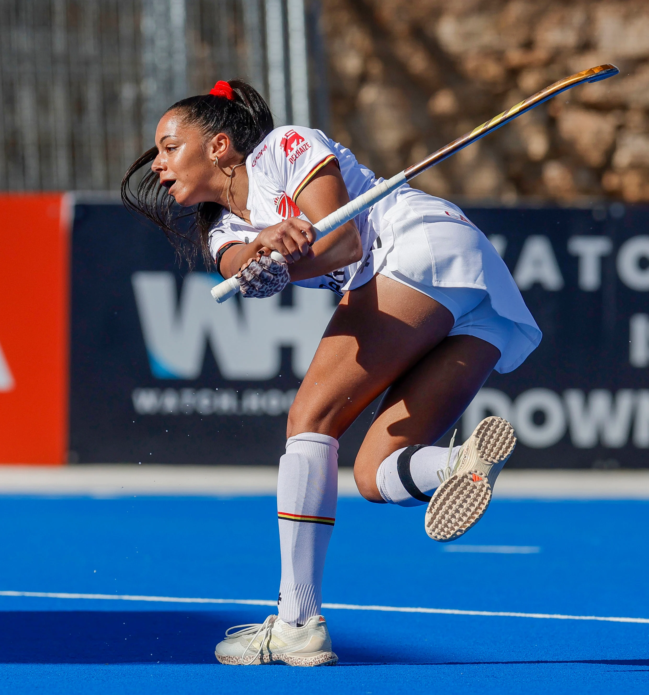 Belgium's Ambre Ballenghien and pictured before a hockey game between Belgian national team Red Panthers and Spain, The fifth game (out of 16) in the group stage of the 2025-2026 women's FIH Pro League, Thursday 05 February 2026 in Valencia, Spain.  BELGA PHOTO DAVID GONZALEZ