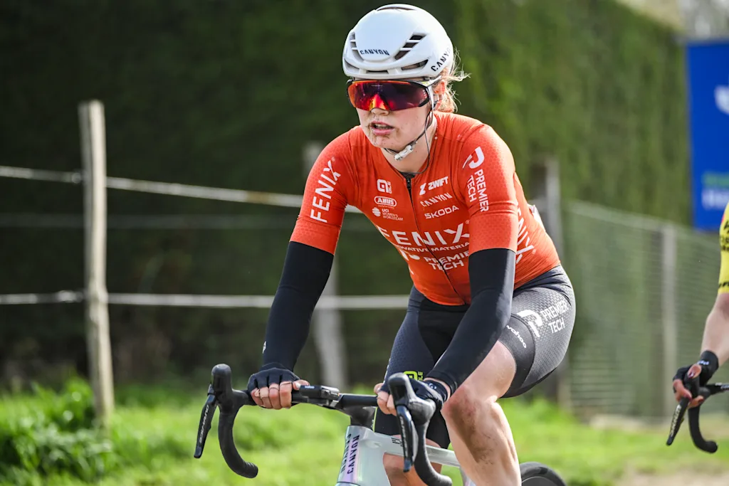 Belgian Marthe Truyen of Fenix-Premier Tech pictured in action during the women's Paris-Roubaix cycling race, Sunday 12 April 2026, around Roubaix, France. The 123rd edition of Paris-Roubaix cycling races will take on Sunday, with the women riding 143,1 km the men riding 258,3 km on Sunday. BELGA PHOTO ELIAS ROM