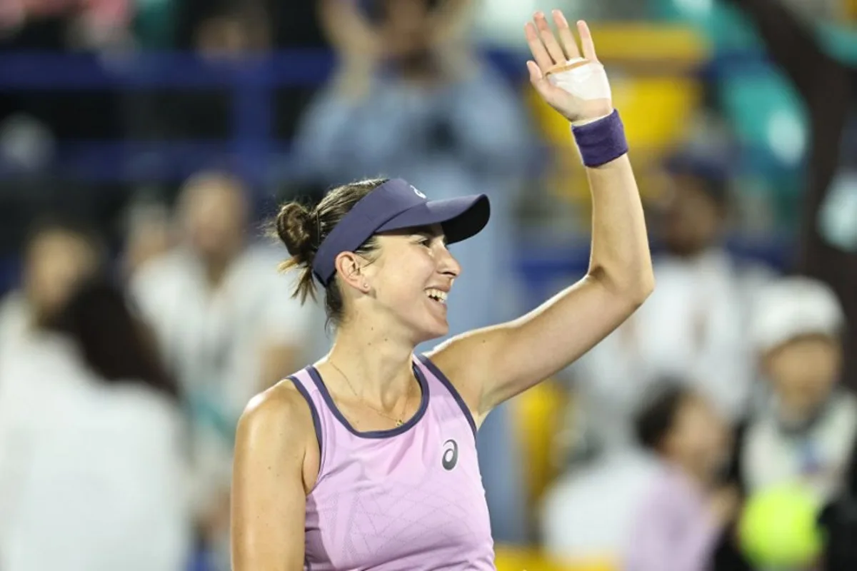 Switzerland's Belinda Bencic celebrates after defeating Ashlyn Krueger of the US during the women's final singles match at the Abu Dhabi Open tennis tournament on February 8, 2025.  FADEL SENNA / AFP