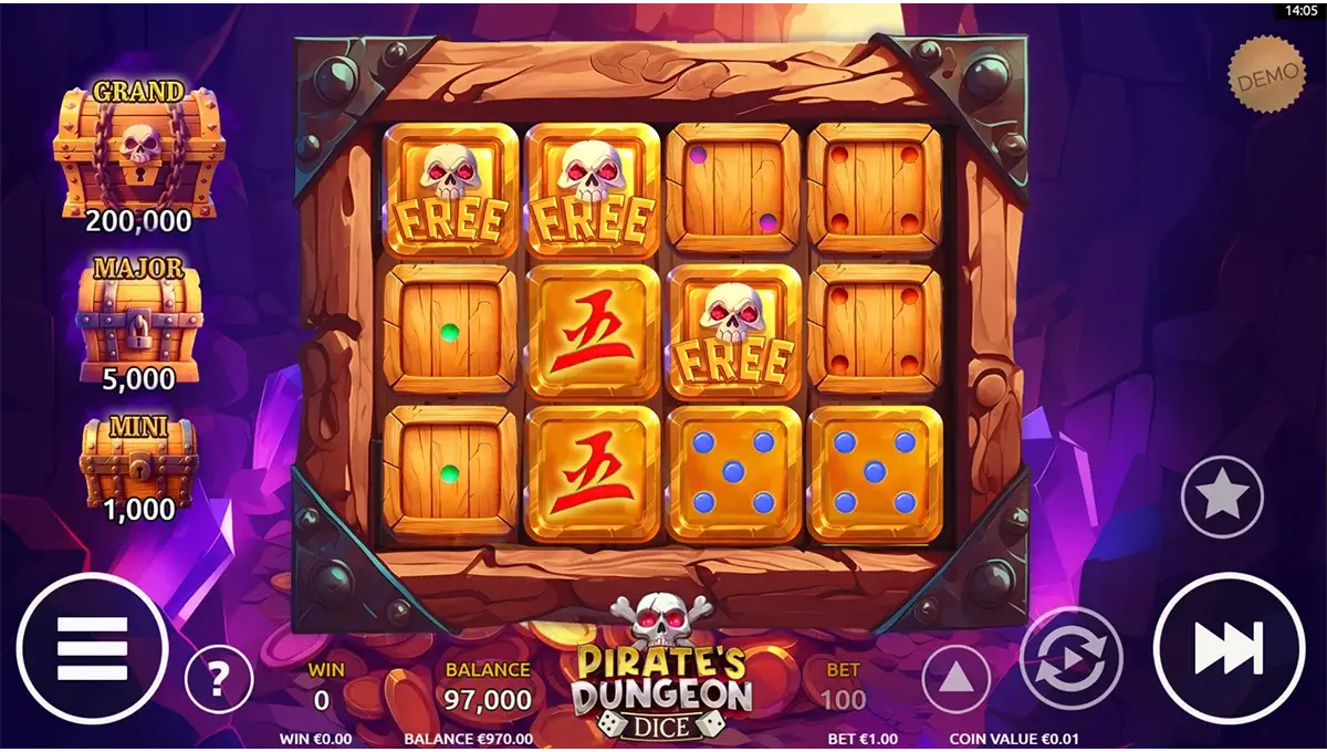 Activeer de bonus buy-functie op de online gokkast Pirate's Dungeon Dice van Air Dice