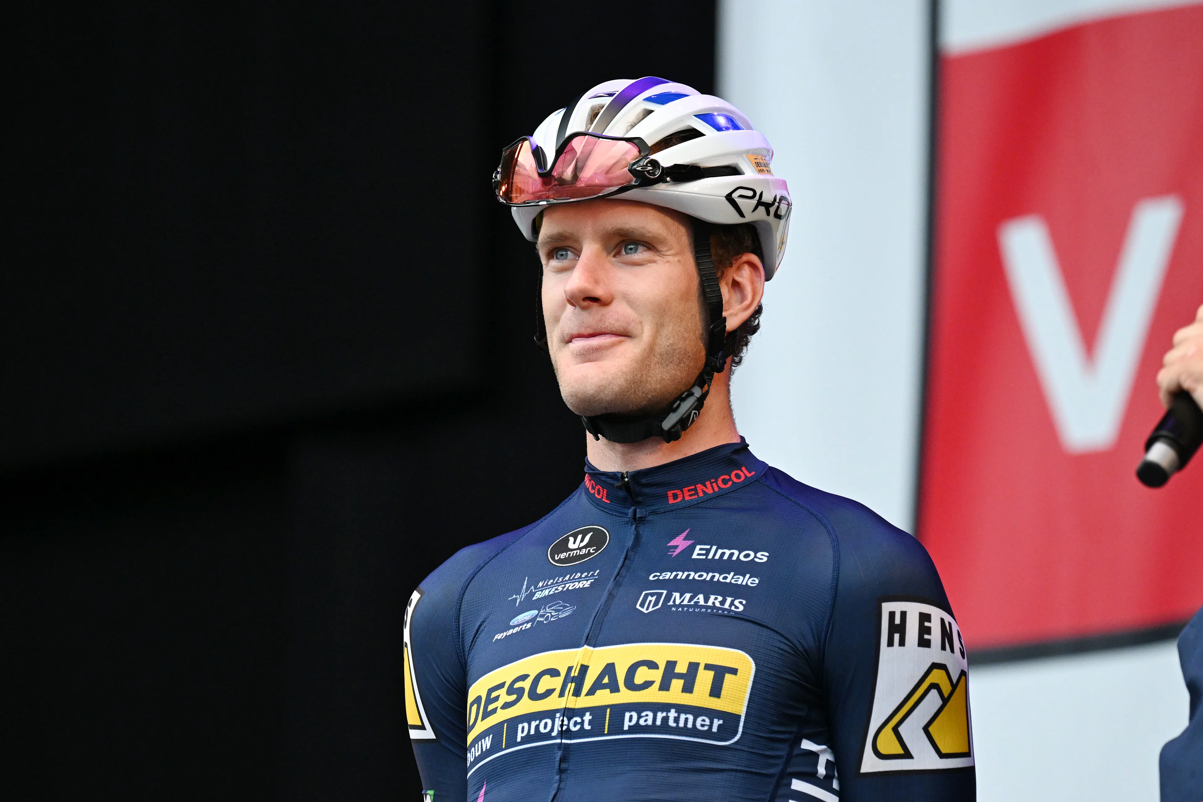 Daan Soete of Deschacht-Hens-Maes pictured ahead of the 'Natourcriterium Herentals' cycling race, Thursday 25 July 2024 in Herentals. The contest is a part of the traditional 'criteriums', local races in which mainly cyclists who rode the Tour de France compete. BELGA PHOTO MAARTEN STRAETEMANS