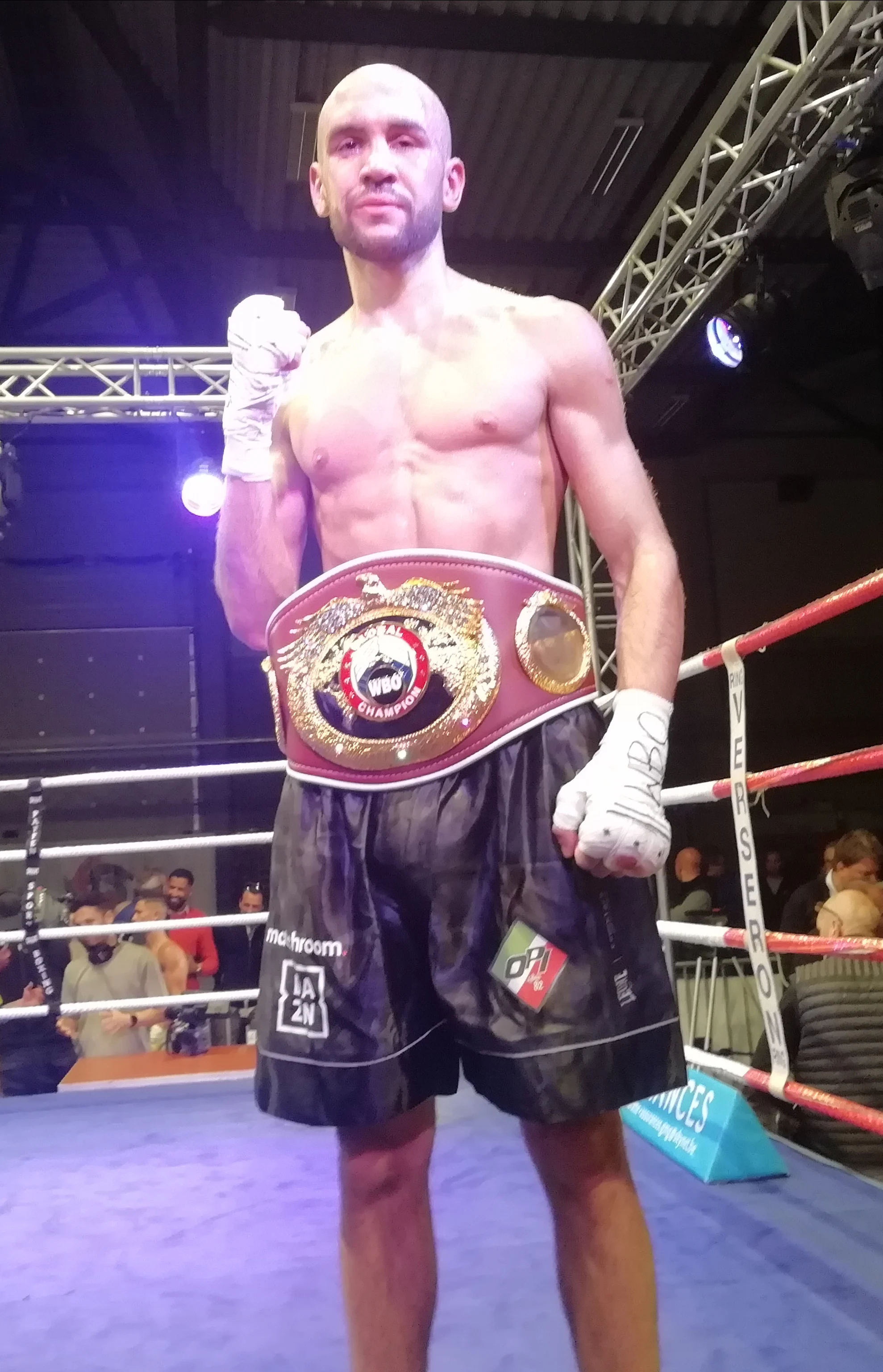 WBO champion Francesco Patera pictured at the boxing gala in Herstal, Saturday 16 April 2022. BELGA PHOTO BERNARD CERF