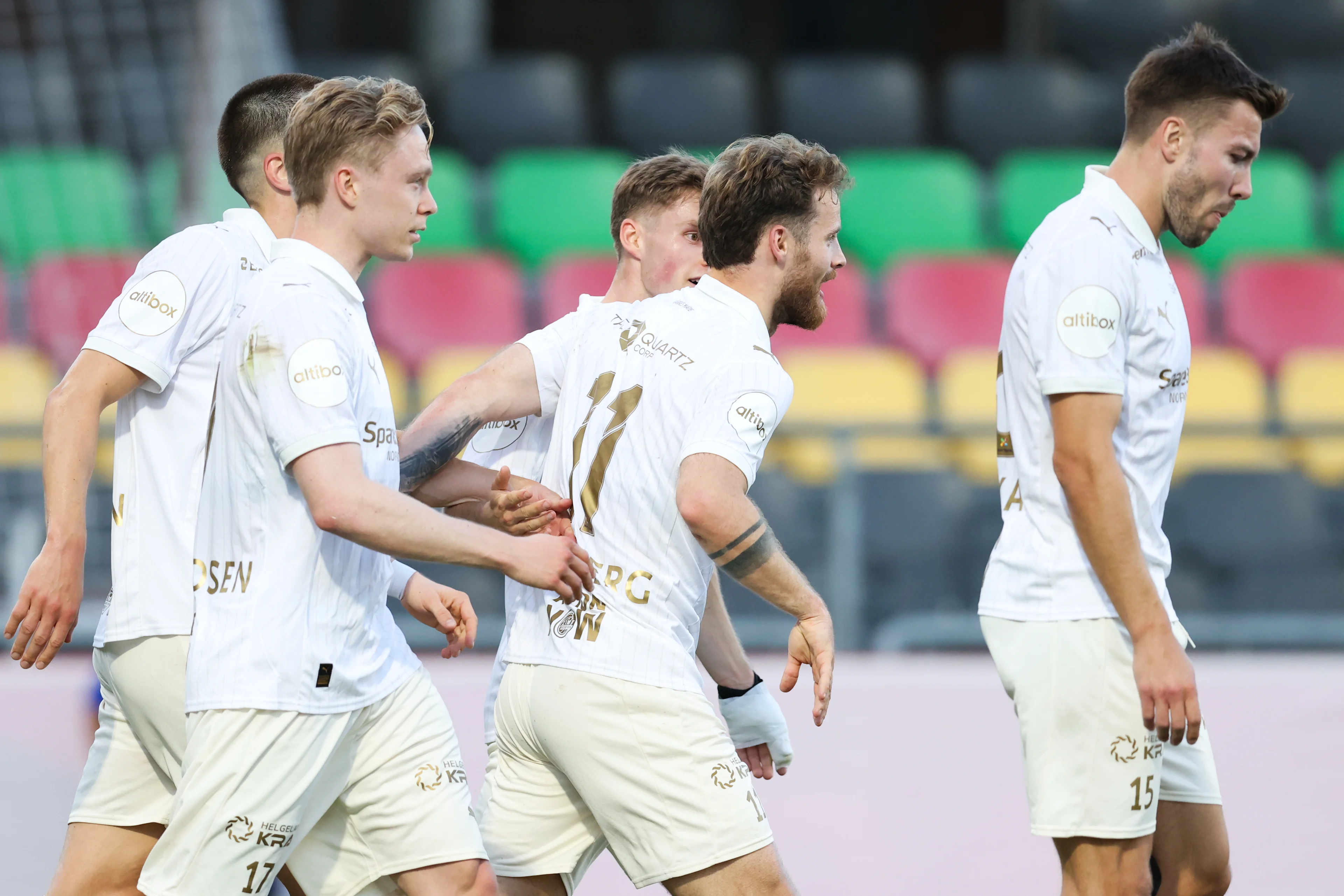 Bodo/Glimt's Ole Didrik Blomberg celebrates after scoring during a soccer game between Belgian Royale Union Saint-Gilloise and Norwegian Bodo/Glimt, Tuesday 04 August 2026 in Oostende, in the first leg of the third qualifying round for the UEFA Champions League. BELGA PHOTO BRUNO FAHY