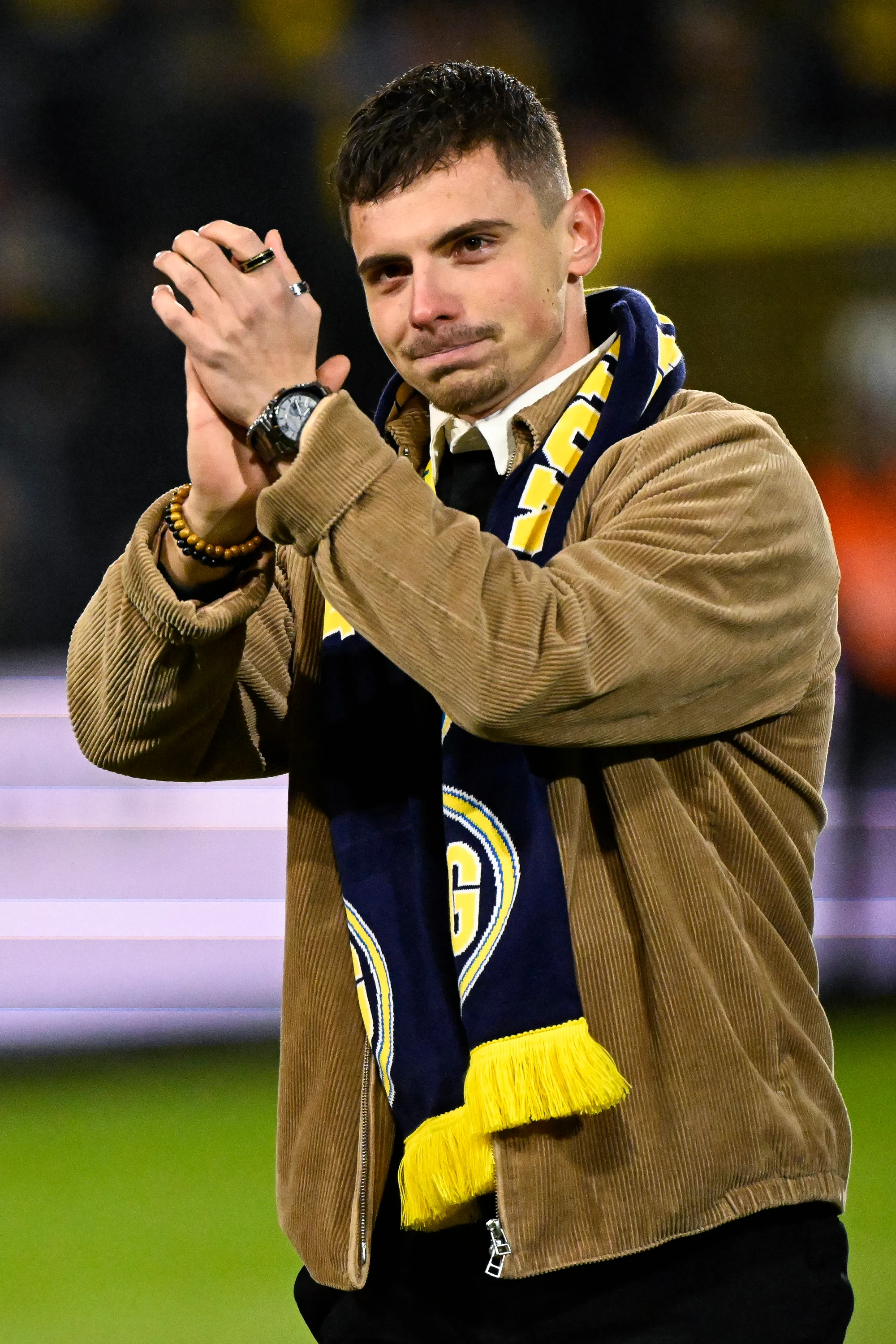 Union's Dante Vanzeir pictured at the start of a soccer match between Royale Union Saint-Gilloise RUSG and SV Zulte Waregem, Sunday 05 February 2023 in Brussels, on day 24 of the 2022-2023 'Jupiler Pro League' first division of the Belgian championship. BELGA PHOTO LAURIE DIEFFEMBACQ