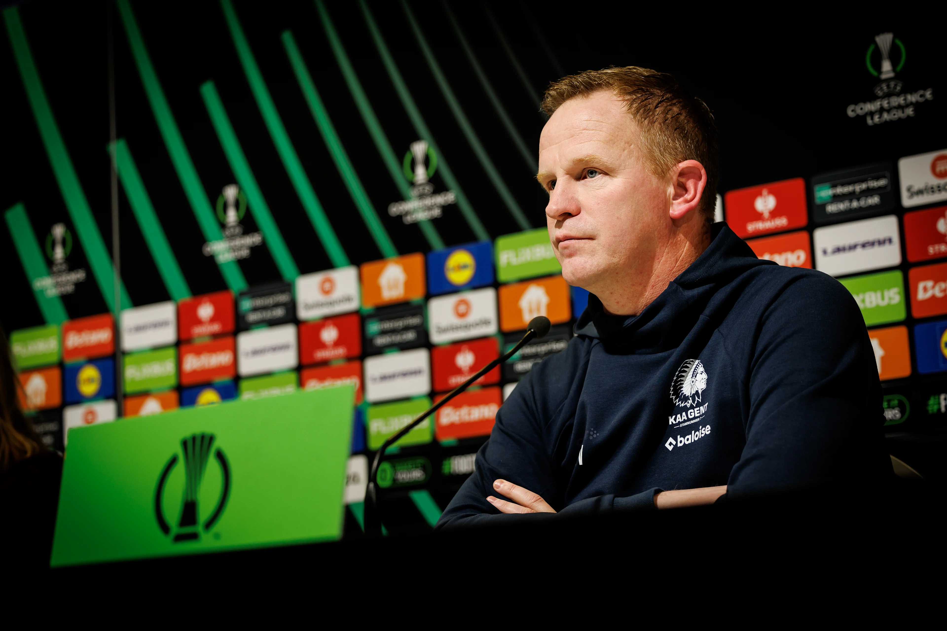 Gent's head coach Wouter Vrancken pictured during a press conference of Belgian soccer team KAA Gent, Wednesday 11 December 2024 in Gent. Tomorrow Gent will meet Serbian team FK TSC on day 5/6 of the group stage of the UEFA Conference League tournament. BELGA PHOTO KURT DESPLENTER