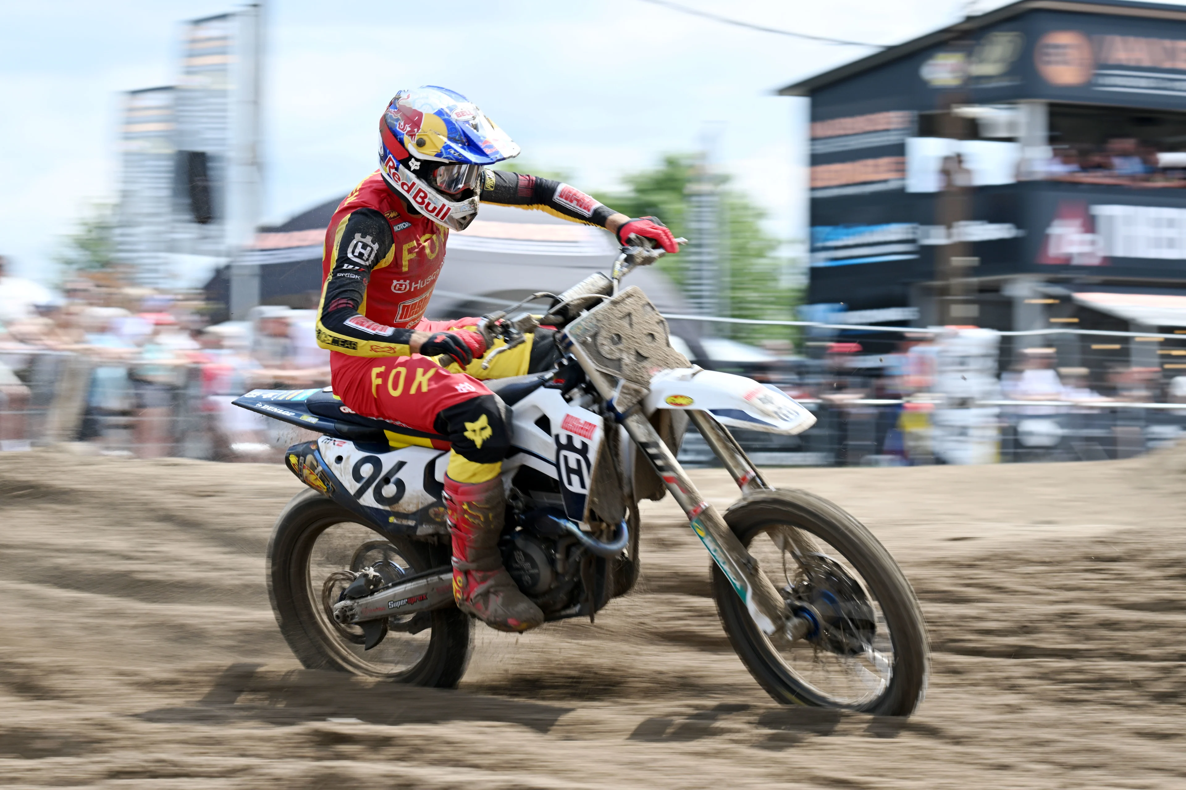 Belgian Lucas Coenen pictured in action during the MX2 race at the motocross MXGP Grand Prix Flanders event, race 14/20 of the FIM Motocross World Championship, Sunday 28 July 2024 in Lommel. BELGA PHOTO MAARTEN STRAETEMANS