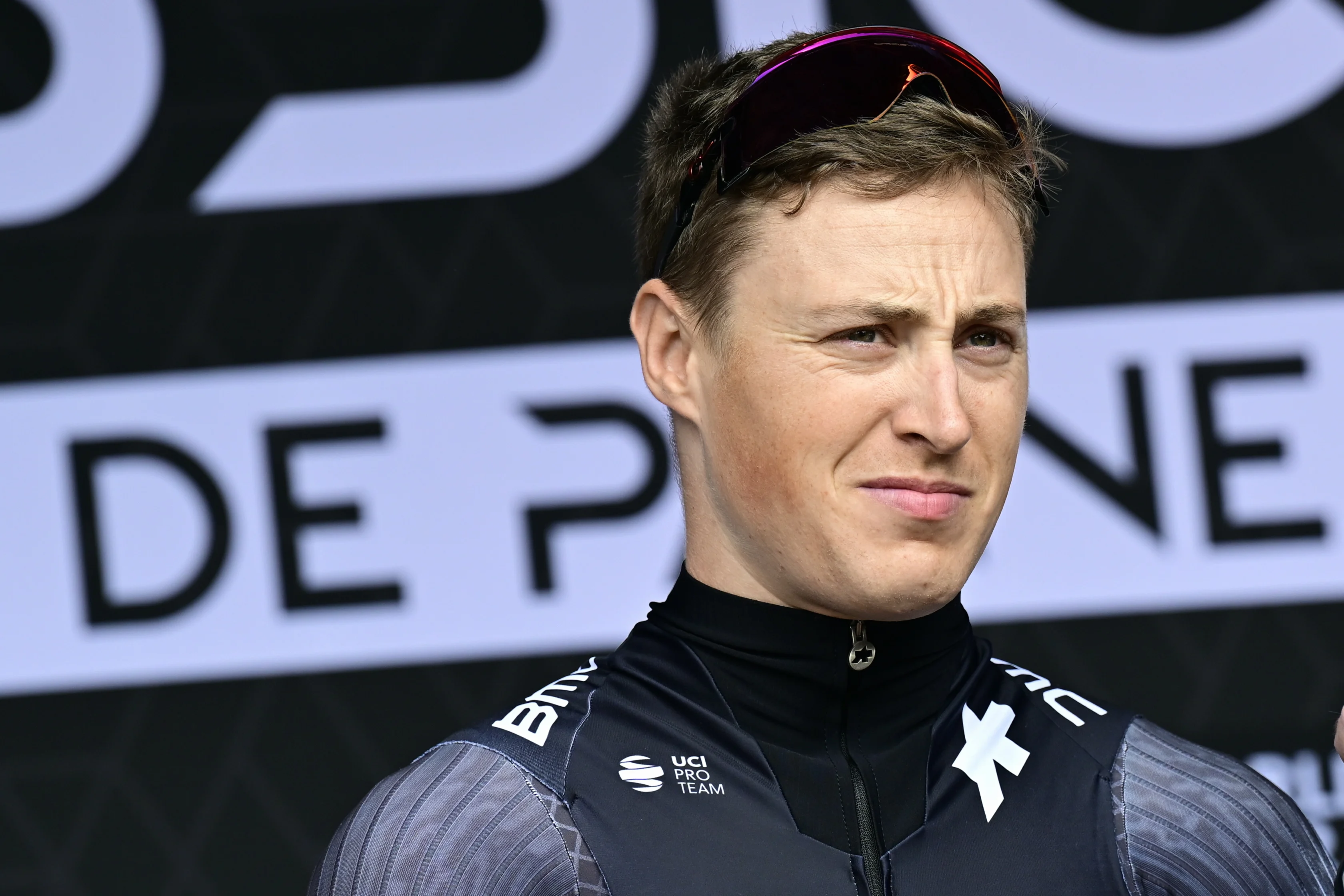 Dutch Arvid de Kleijn of Tudor Pro Cycling Team pictured at  the team presentation of the 'Classic Brugge-De Panne' men's elite one-day cycling race, 198,9 km from Brugge to De Panne, Wednesday 20 March 2024. BELGA PHOTO DIRK WAEM