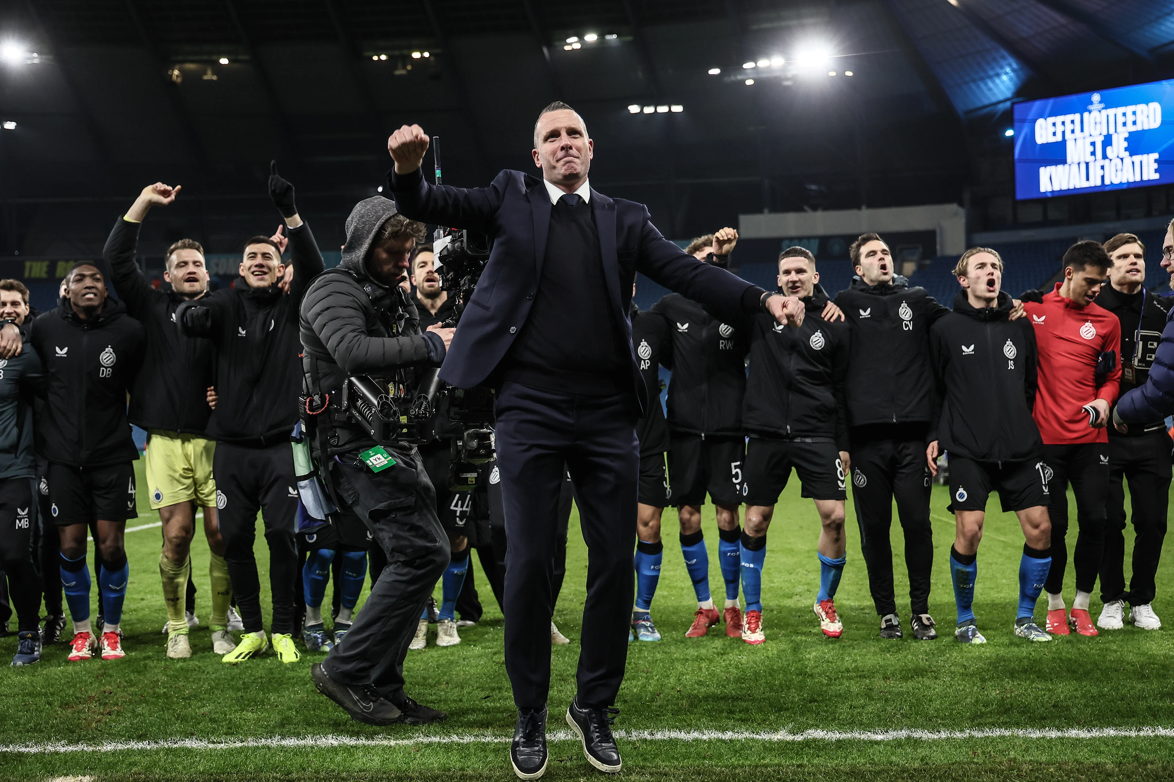 Club's head coach Nicky Hayen celebrates after a soccer game between English Manchester City and Belgian Club Brugge KV, Wednesday 29 January 2025 in Manchester, United Kingdom, on the eight day (out of 8) of the UEFA Champions League league phase. BELGA PHOTO BRUNO FAHY