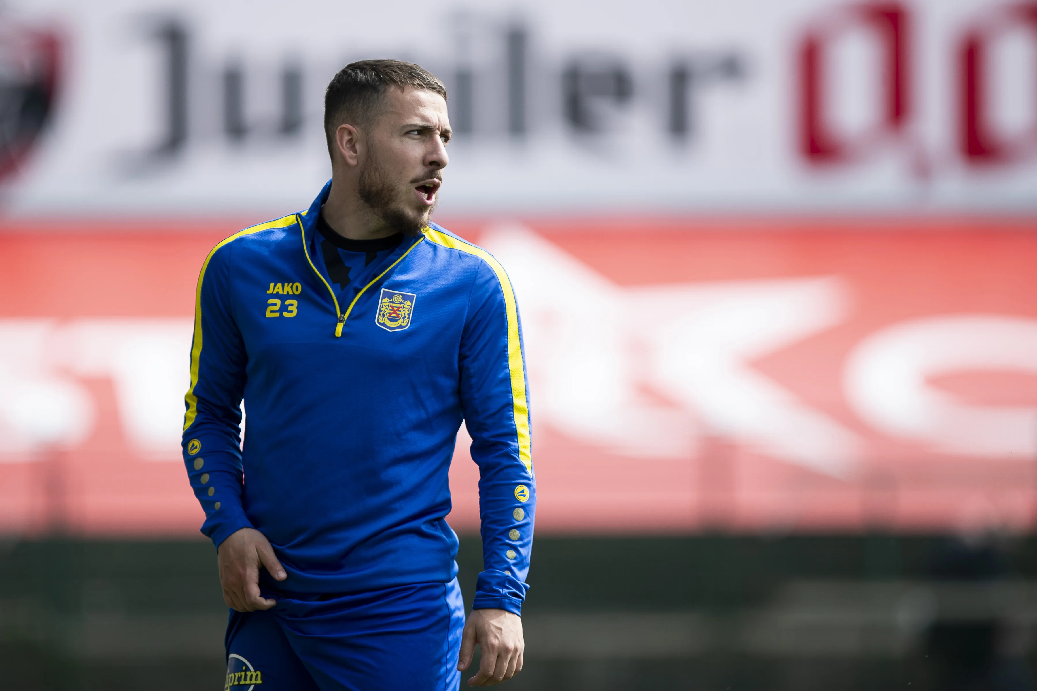 Beveren's Kylian Hazard pictured before a soccer match between SK Beveren and Beerschot VA, Sunday 14 April 2024 in Beveren, on day 29/30 of the 2023-2024 'Challenger Pro League' second division of the Belgian championship. BELGA PHOTO KRISTOF VAN ACCOM