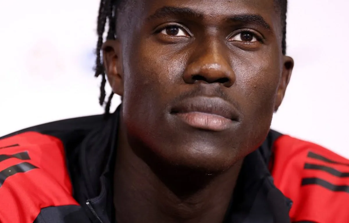 Belgium's midfielder #06 Amadou Onana gives a press conference at the Groupama Stadium in Decines-Charpieu, central-eastern France, on September 8, 2024, on the eve of he UEFA Nations League match between France and Belgium.    FRANCK FIFE / AFP